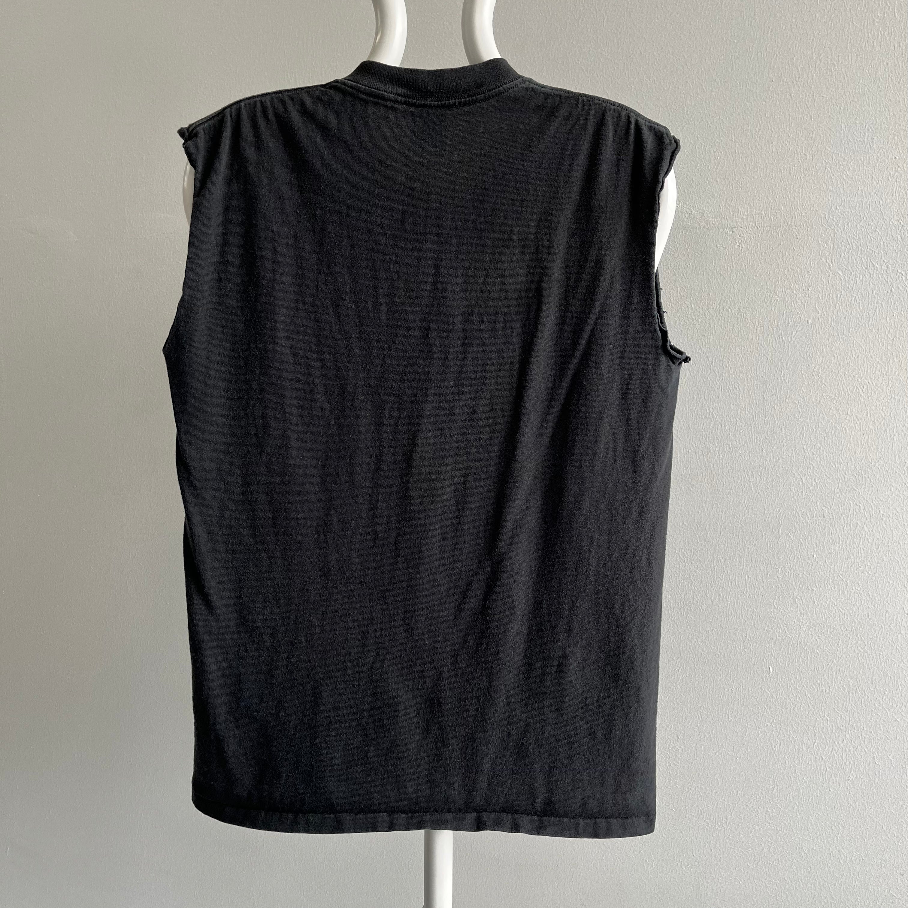 1980s Blank Black Cut Sleeve Muscle Tank T-Shirt