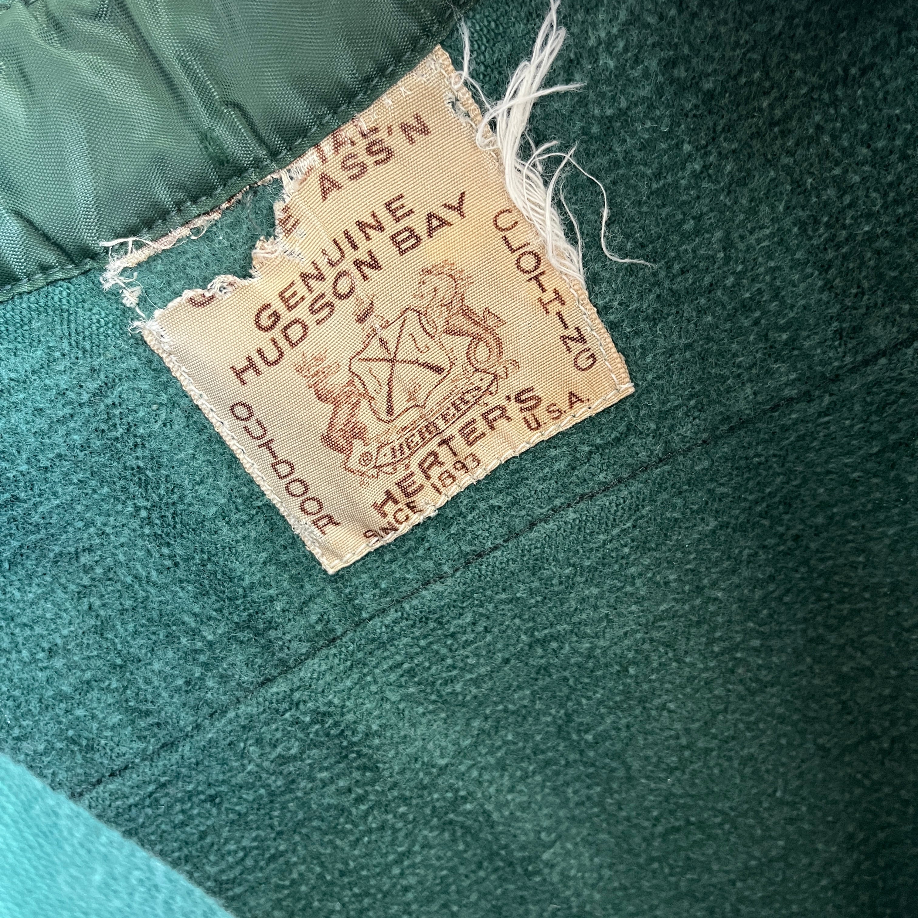 Flanelle de coton vert chasseur de poids moyen de la baie d'Hudson originale des années 1950/60 - à collectionner !