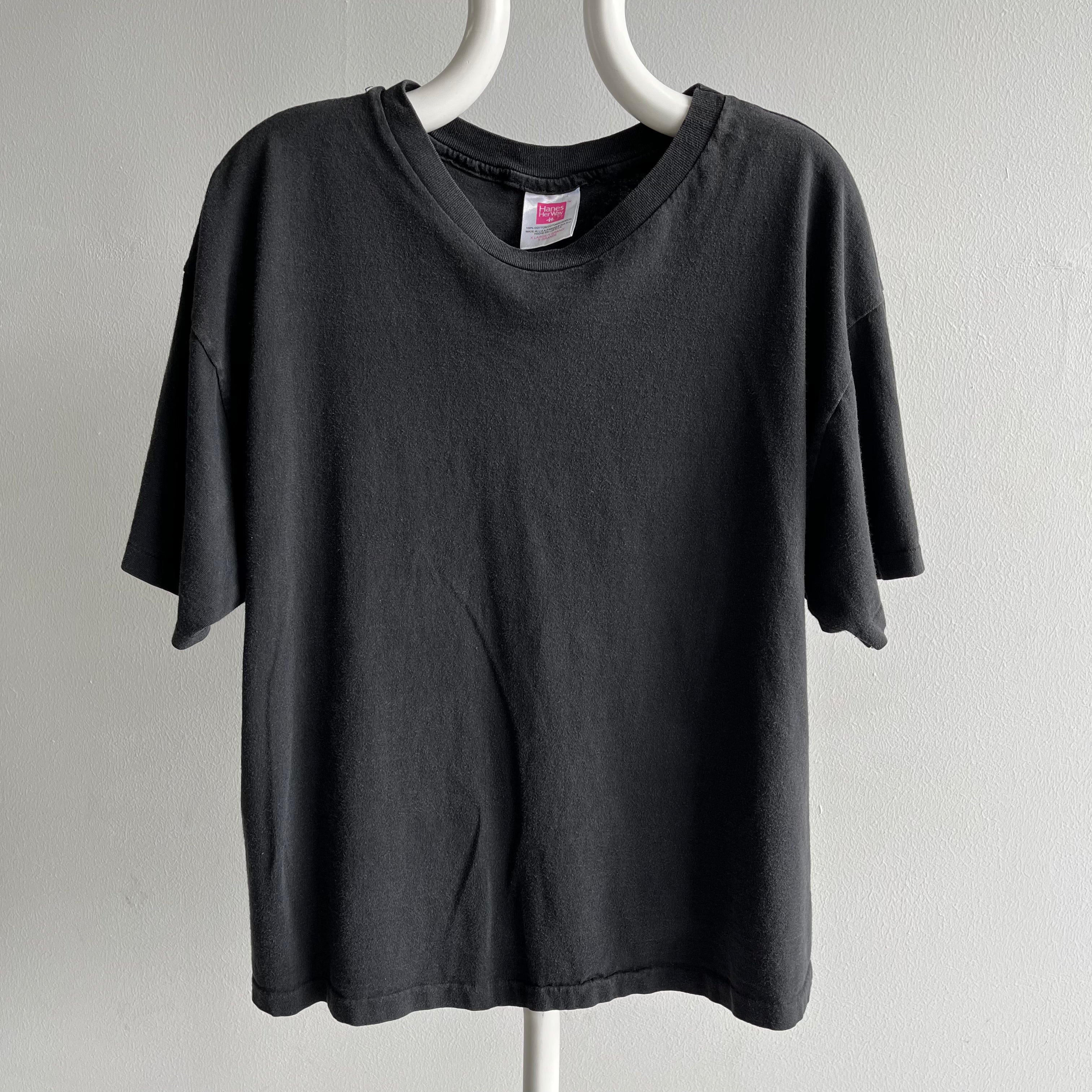 1990s Hanes Her Way Blank Black T-Shirt - Swoon
