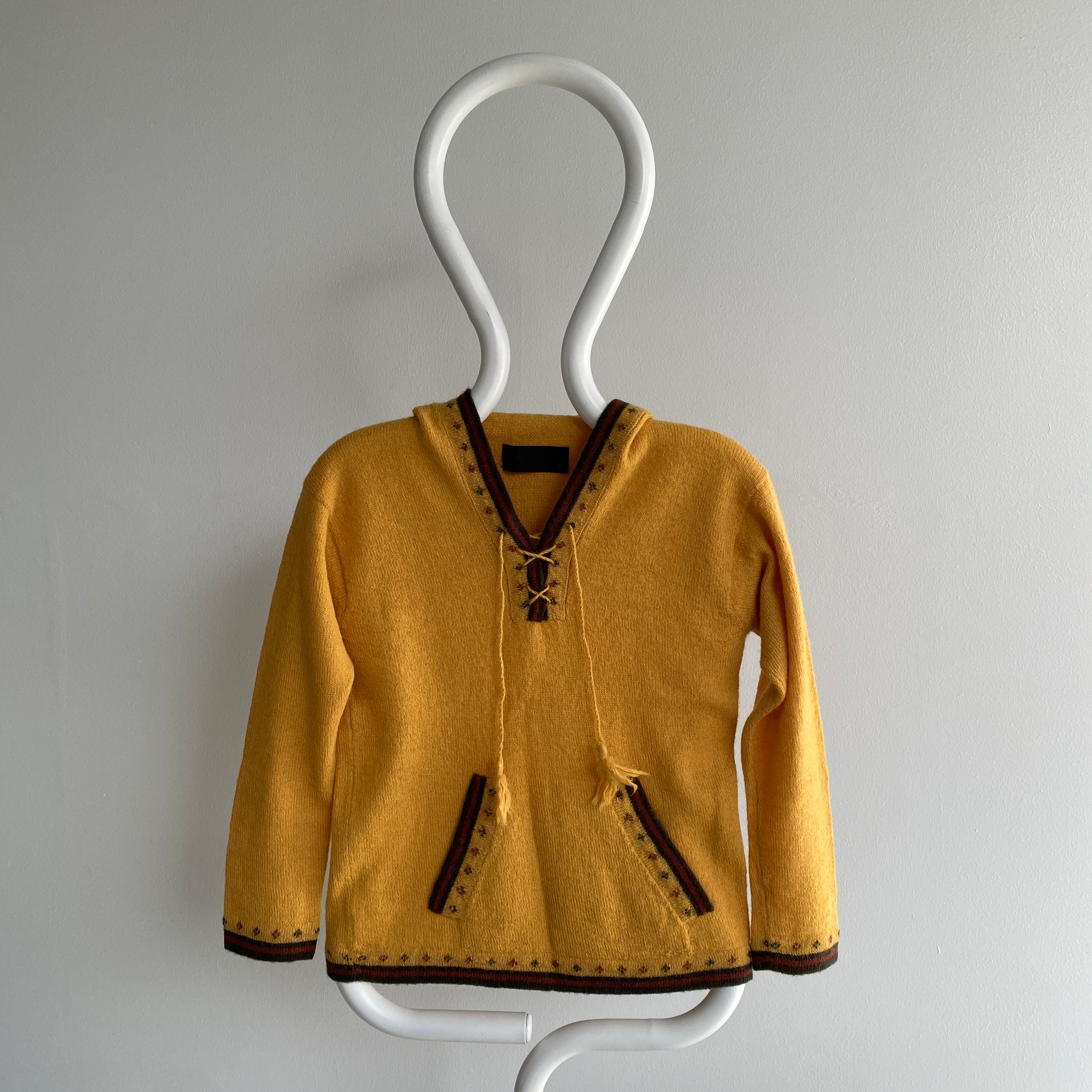 1980s? Cashmere? Mustard Knit Hoodie - WOW