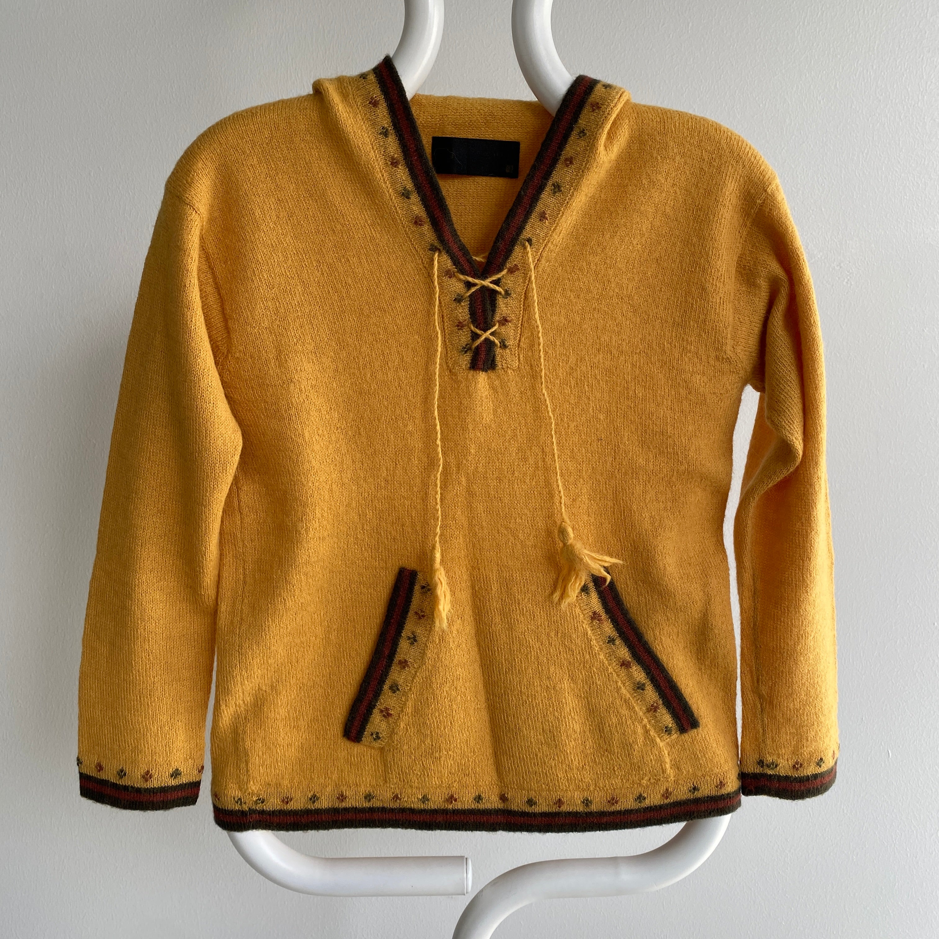 1980s? Cashmere? Mustard Knit Hoodie - WOW