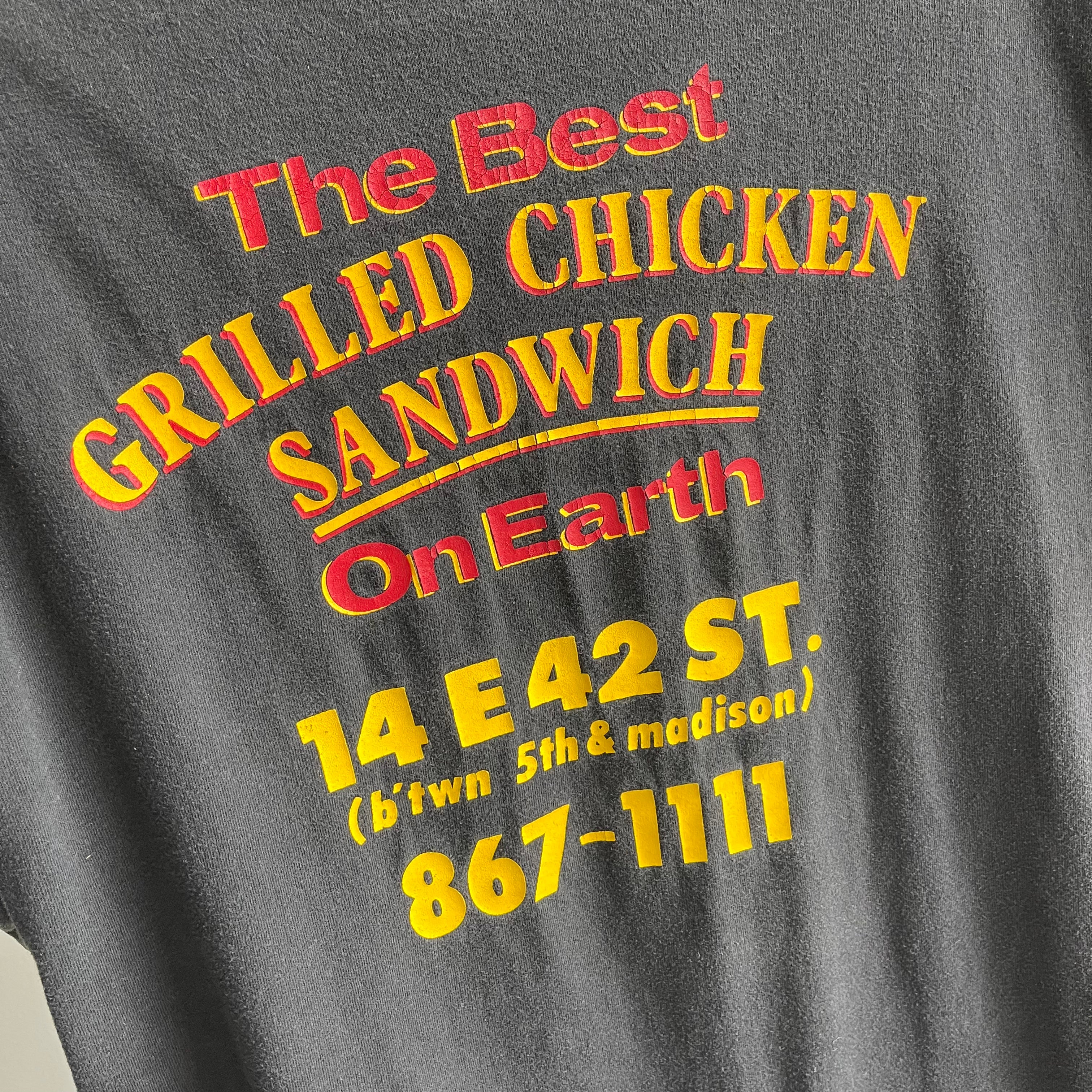 1980s Grilled Chicken Sammie T-Shirt printed on a Harley Blank