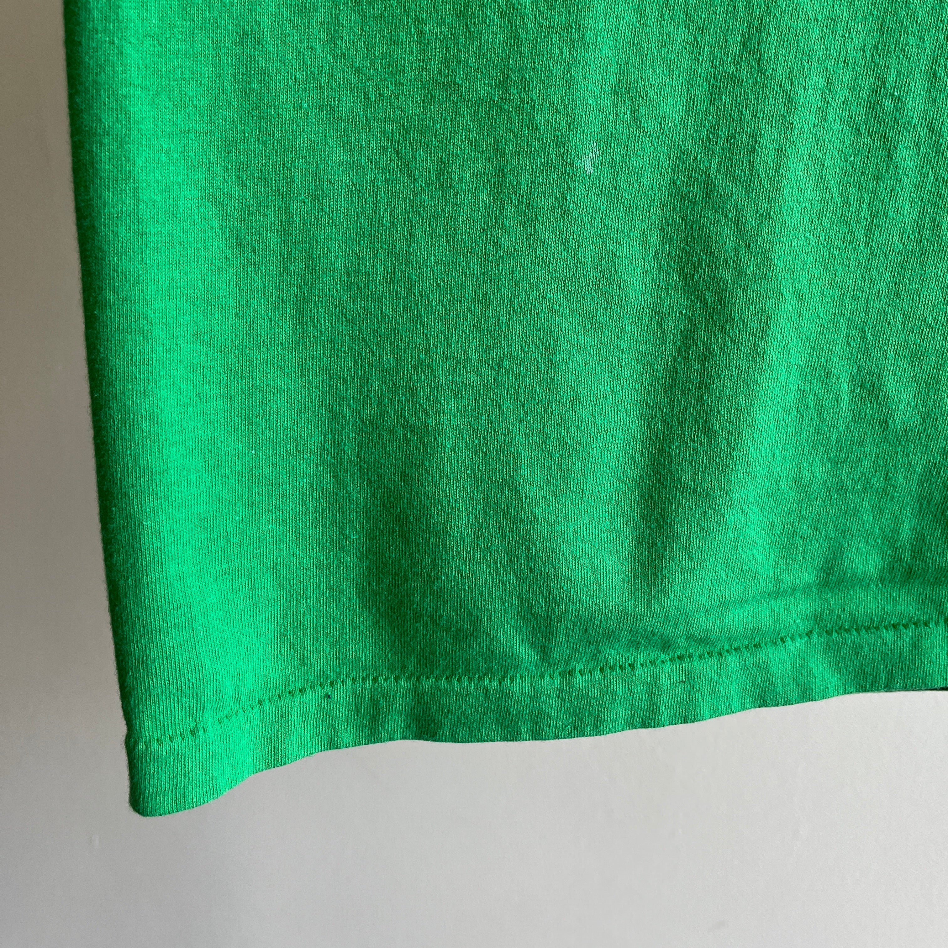 1980s Kelly Green Selvedge Pocket Blank Cotton T-Shirt