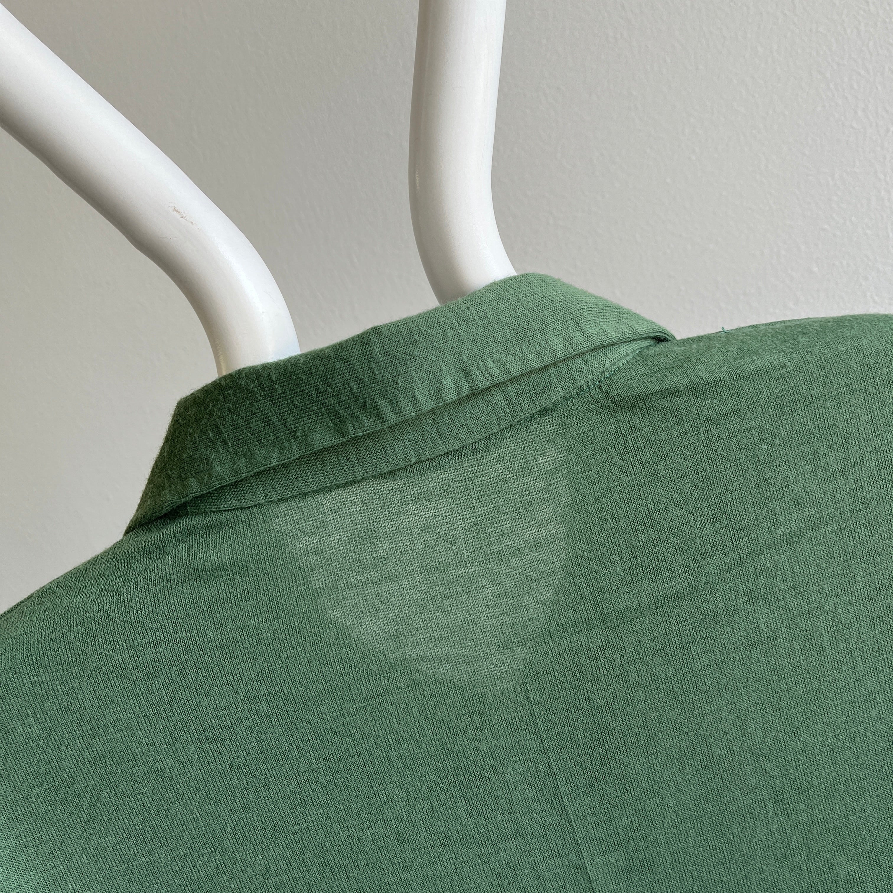 1970s Jade Green Soft Acrlyic Long Sleeve Polo Shirt