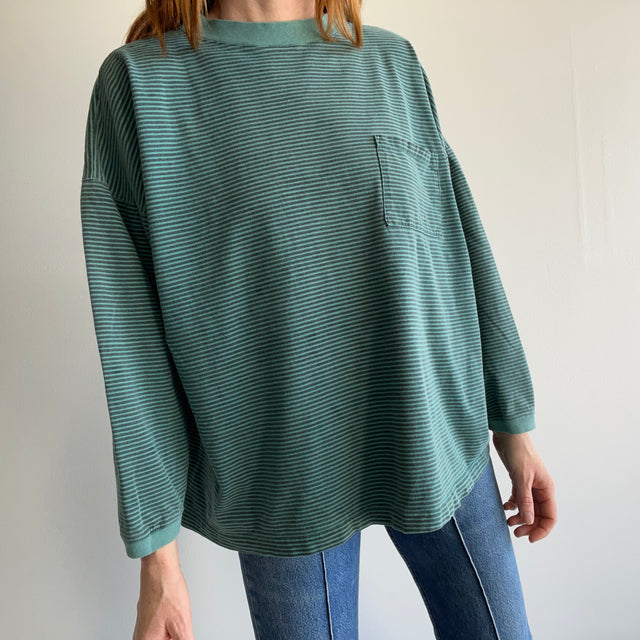 1990s Super Boxy Striped Long Sleeve Cotton T-Shirt - This is Dreamy!
