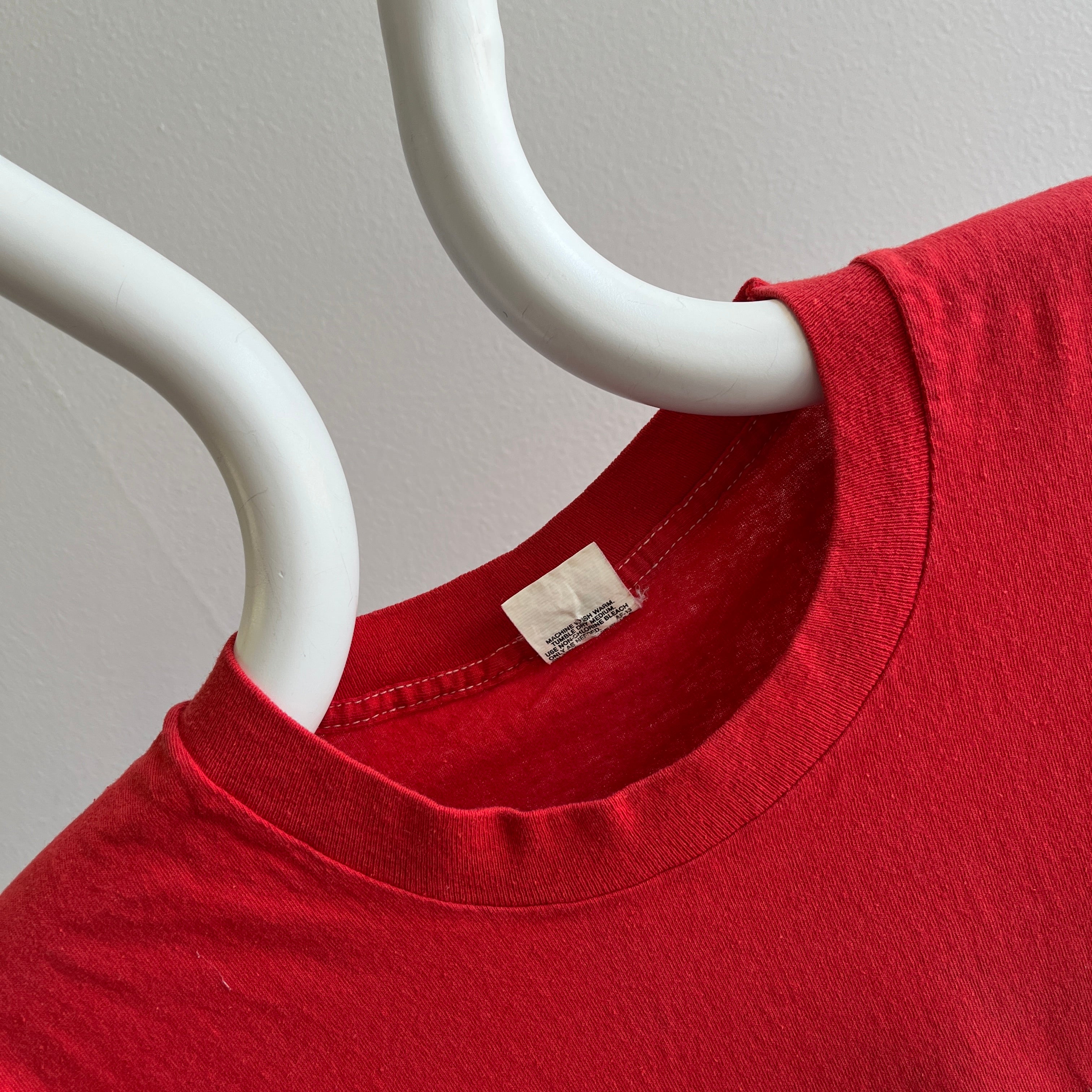 1980s FOTL Blank Red Pocket T-Shirt with Contrast White Pocket Stitchi – Red  Vintage Co