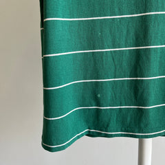 1980s The Knit Exchange Green and White Striped Polo T-Shirt