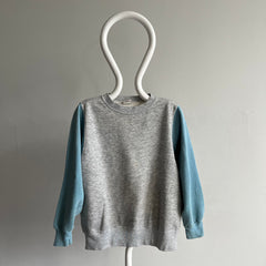 Sweat-shirt color block gris et jade des années 1980