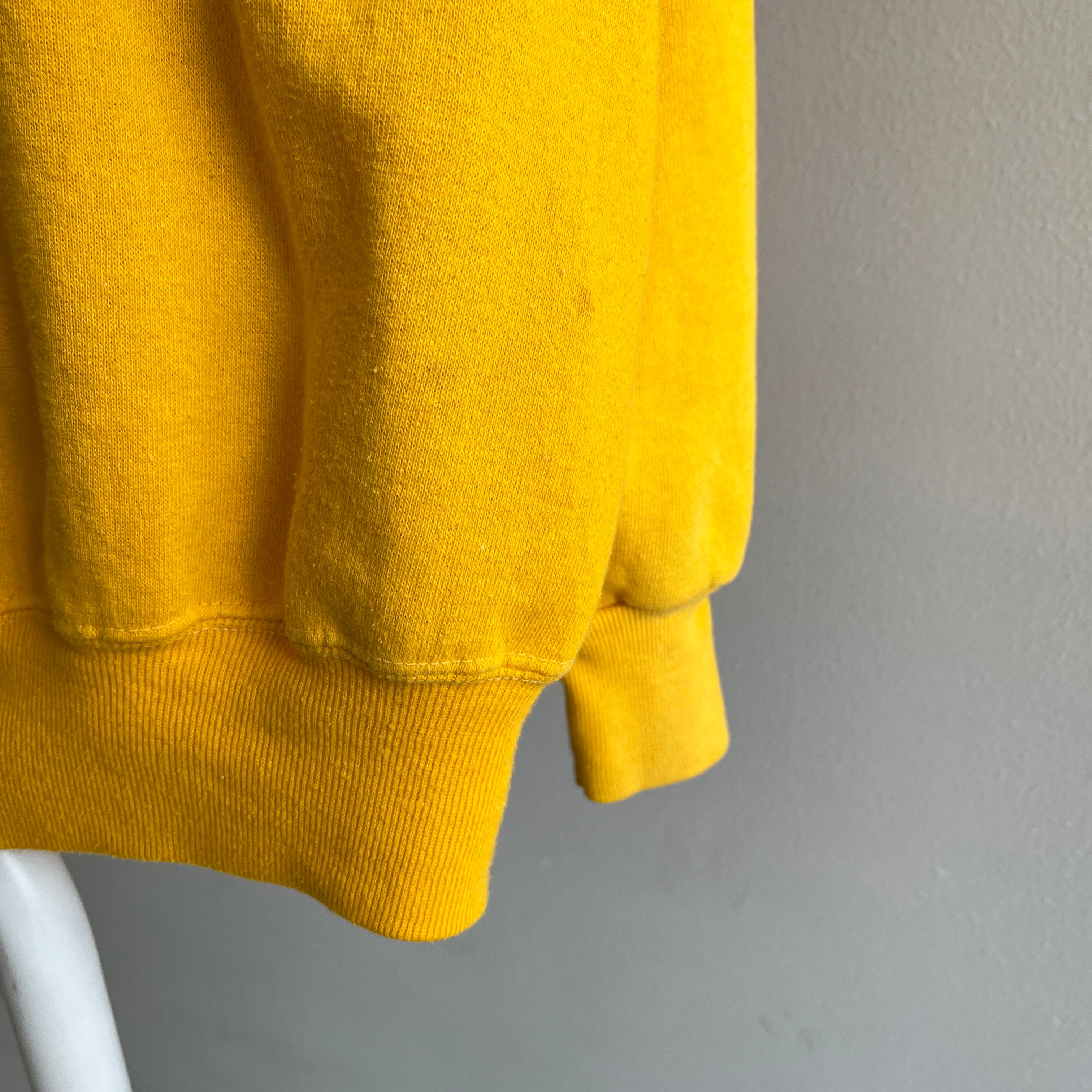 1980s Marigold Yellow Zip Up Hoodie With Fold Fading