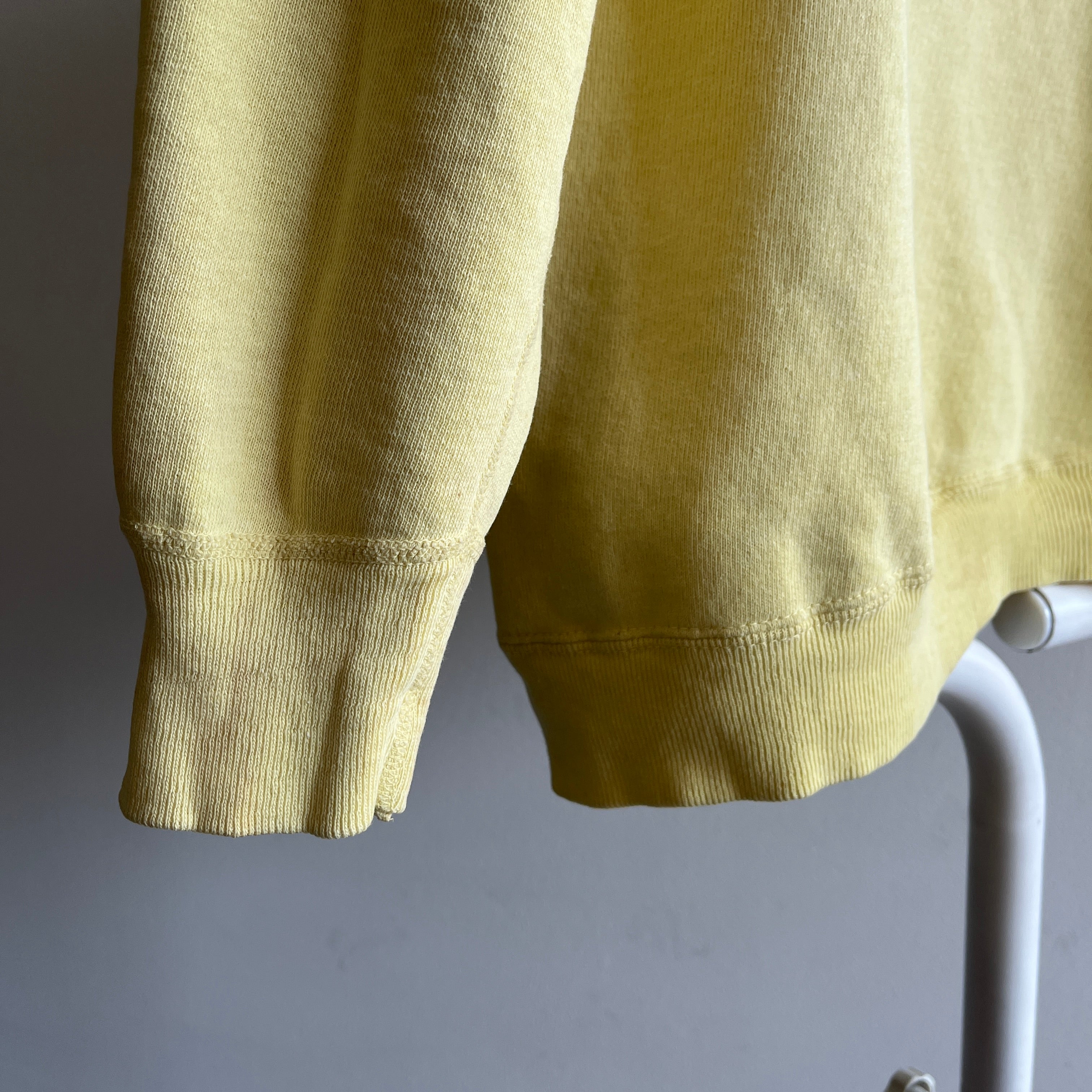1970s Faded and Stained Yellow Medium Weight Soft Sweatshirt