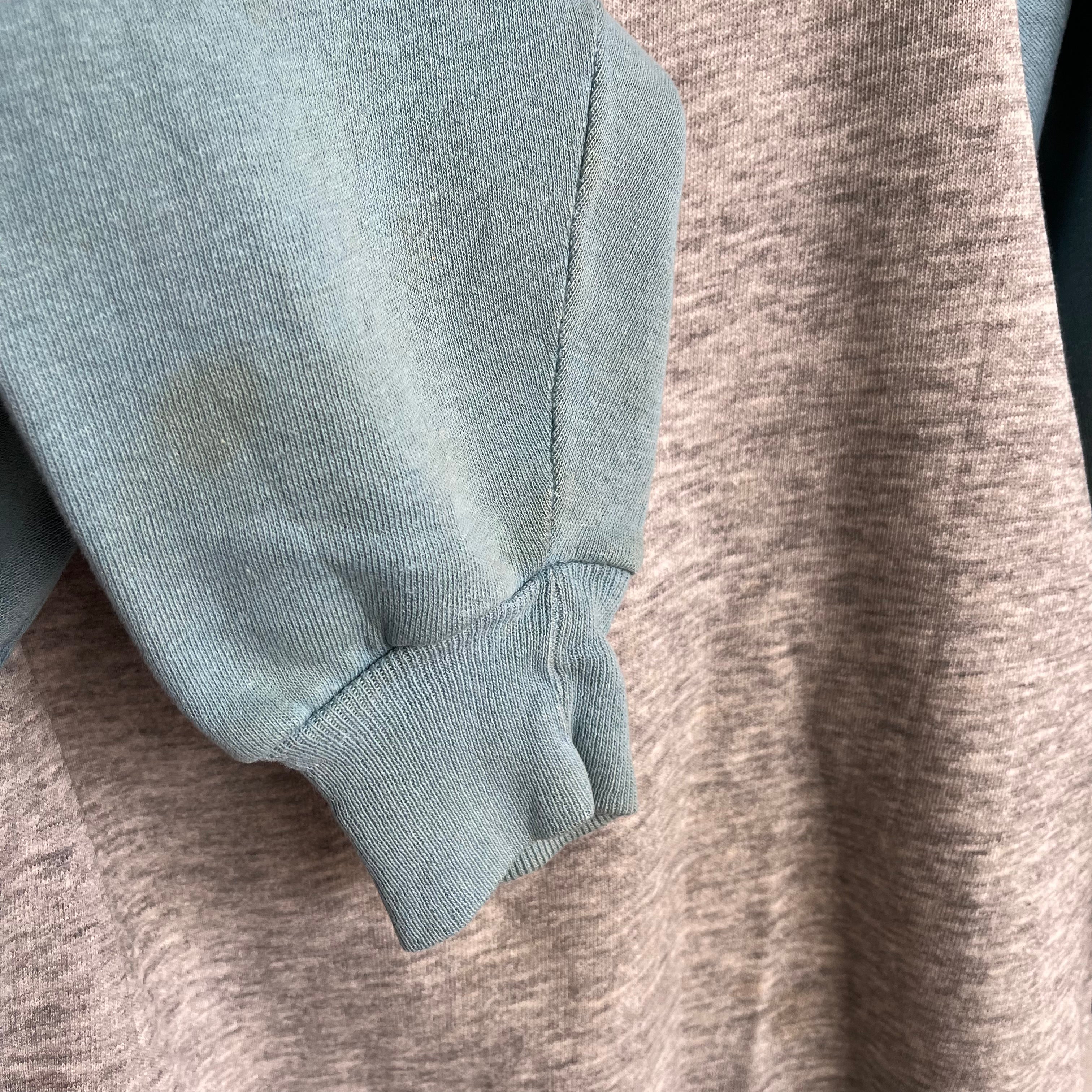 Sweat-shirt color block gris et jade des années 1980