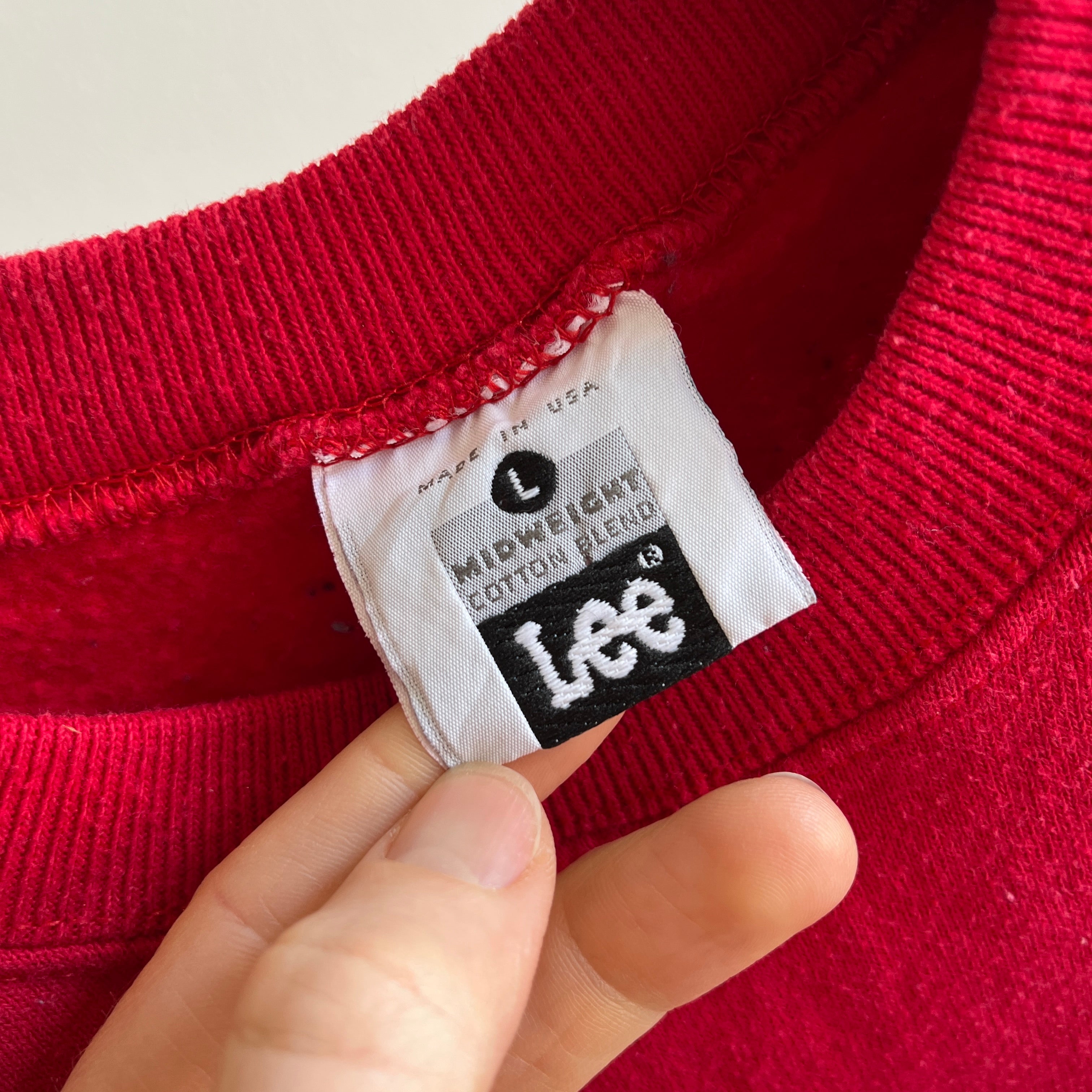 1990s Lee Brand Blank Red Short Sleeved Sweatshirt AKA Warm Up
