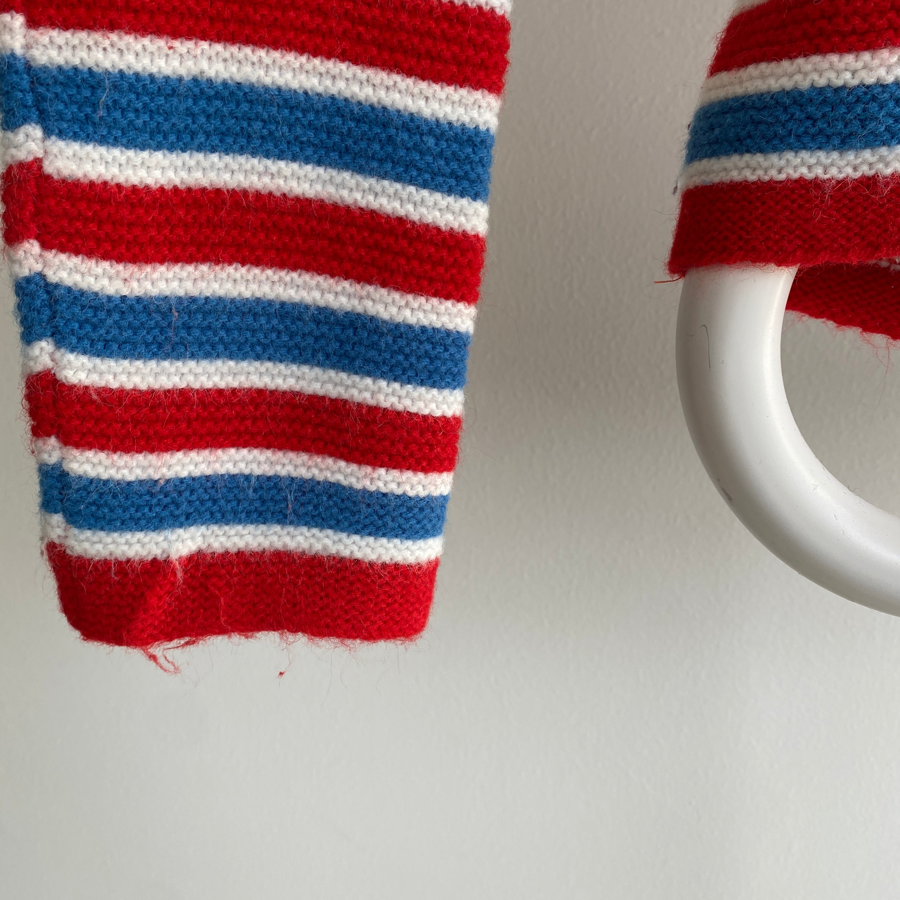 1970s Red, White and Blue Striped V-Neck Sweater - Nice and Soft!