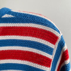 1970s Red, White and Blue Striped V-Neck Sweater - Nice and Soft!