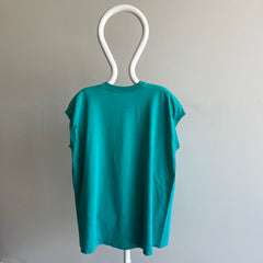 1980s Teal Blank Cotton Muscle Tank Top