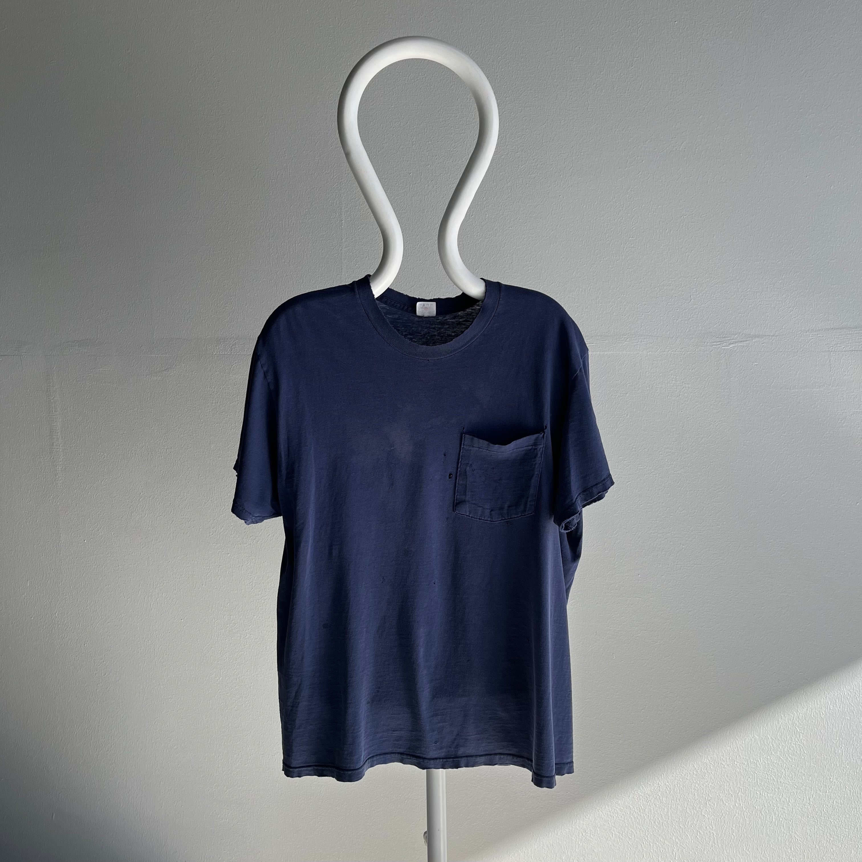 T-shirt à poche bleu marine délavé FUBAR des années 2000