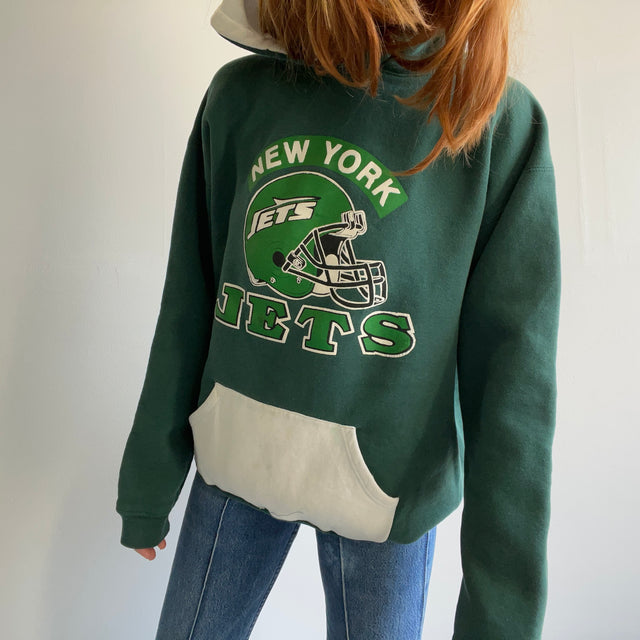 1970s Two Tone New York Jets Medium Weight Pull Over Hoodie - Collectors Be Like !!