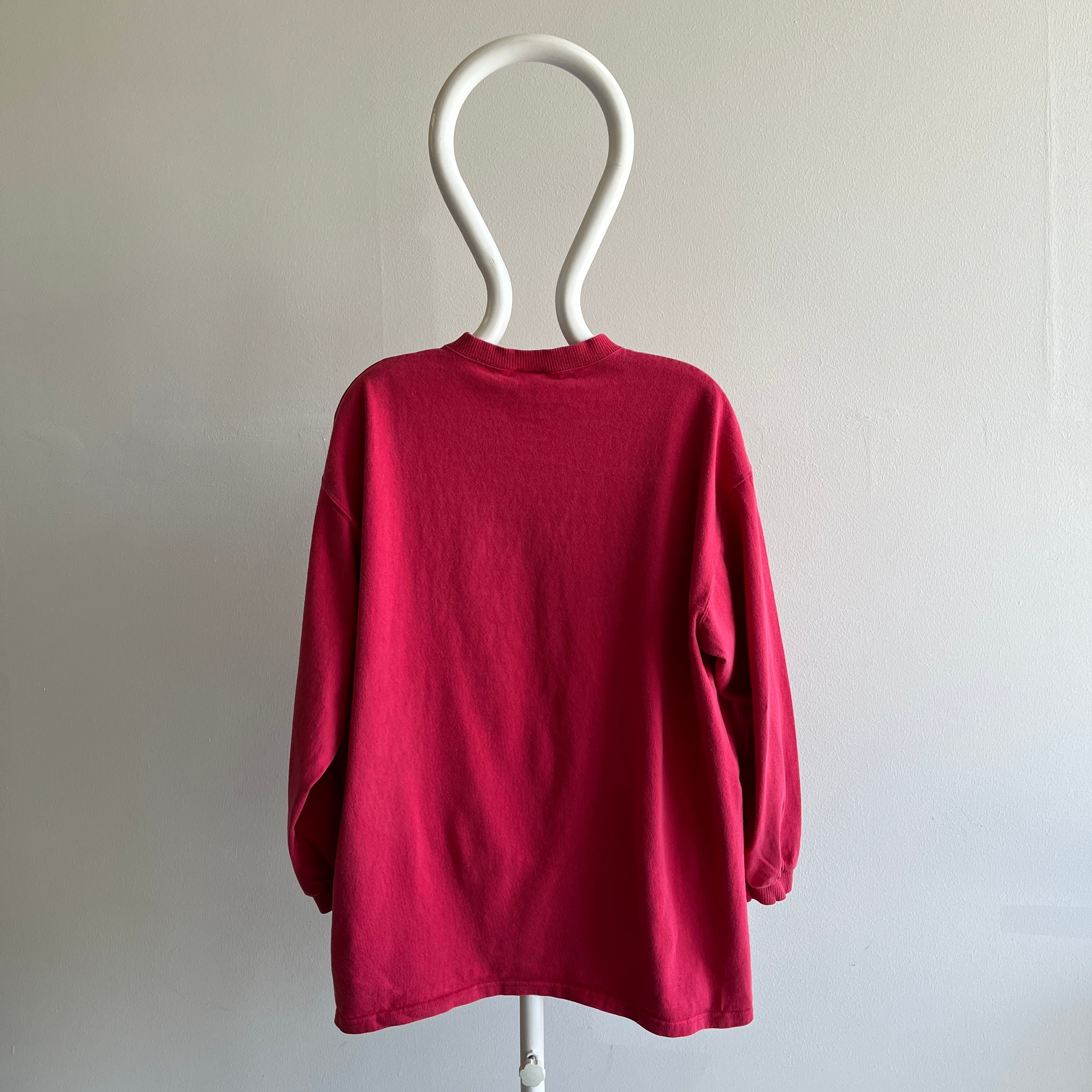 Chemise rouge délavée à manches longues en coton épais des années 1980/90