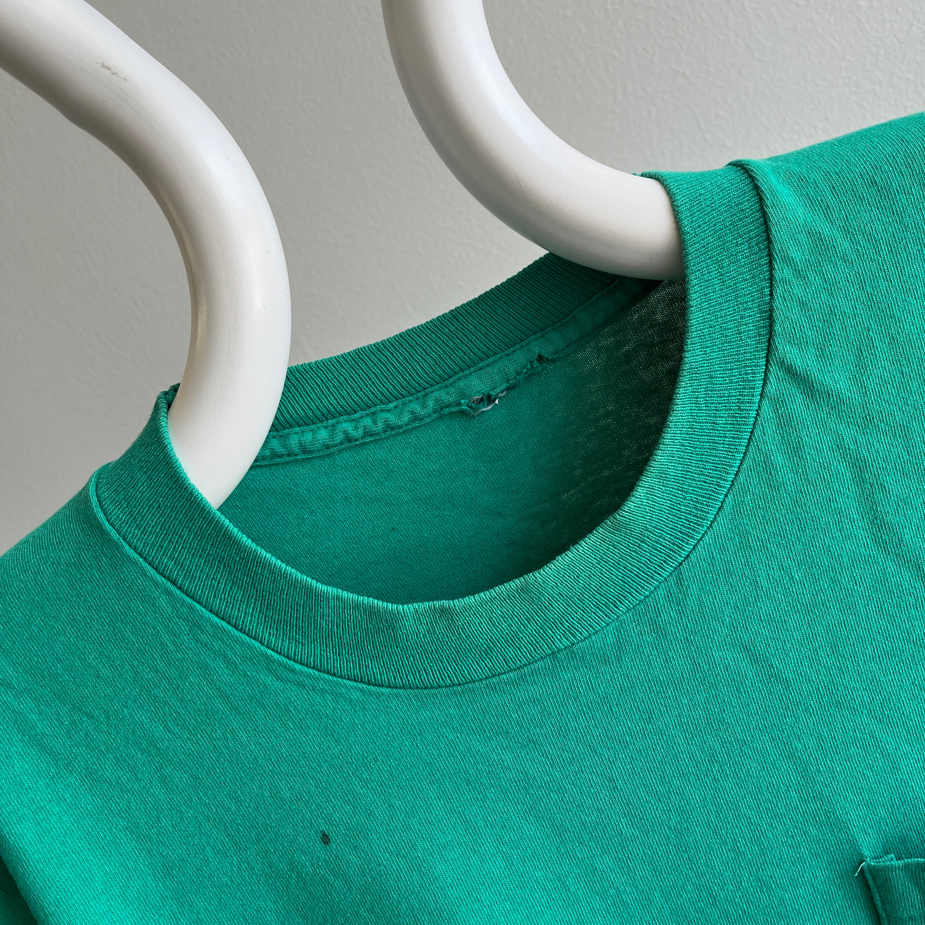 1980s Blank Green Selvedge Pocket T-Shirt - Cotton