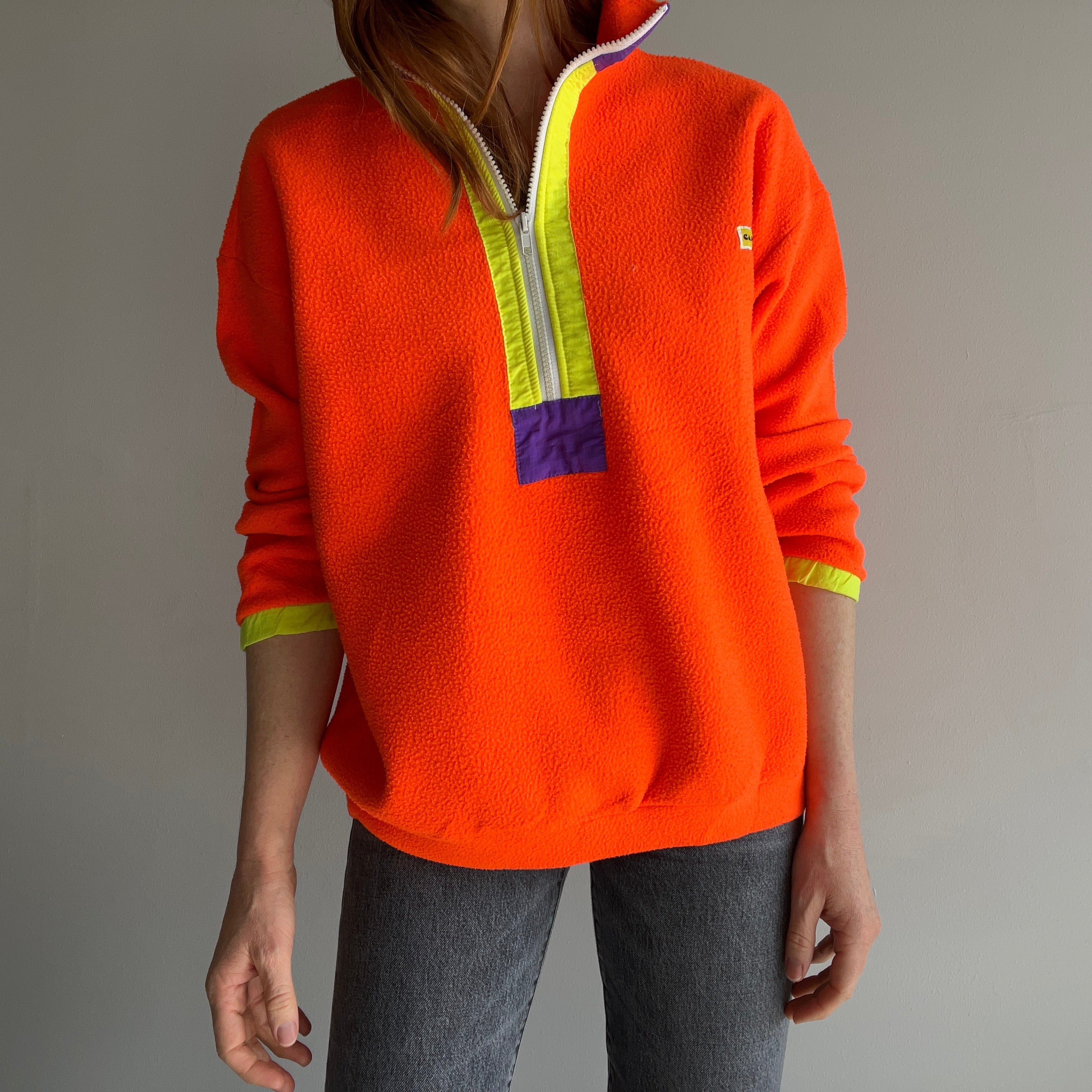 ÉPIQUE DES ANNÉES 1980 !!!!! Polaire 1/4 Zip NEON par Canteen