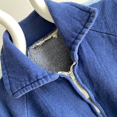 1960/70s RARE!!!!!!  Heavyweight Collared Zip Up Color Block Sweatshirt/Cardigan with Pockets!!