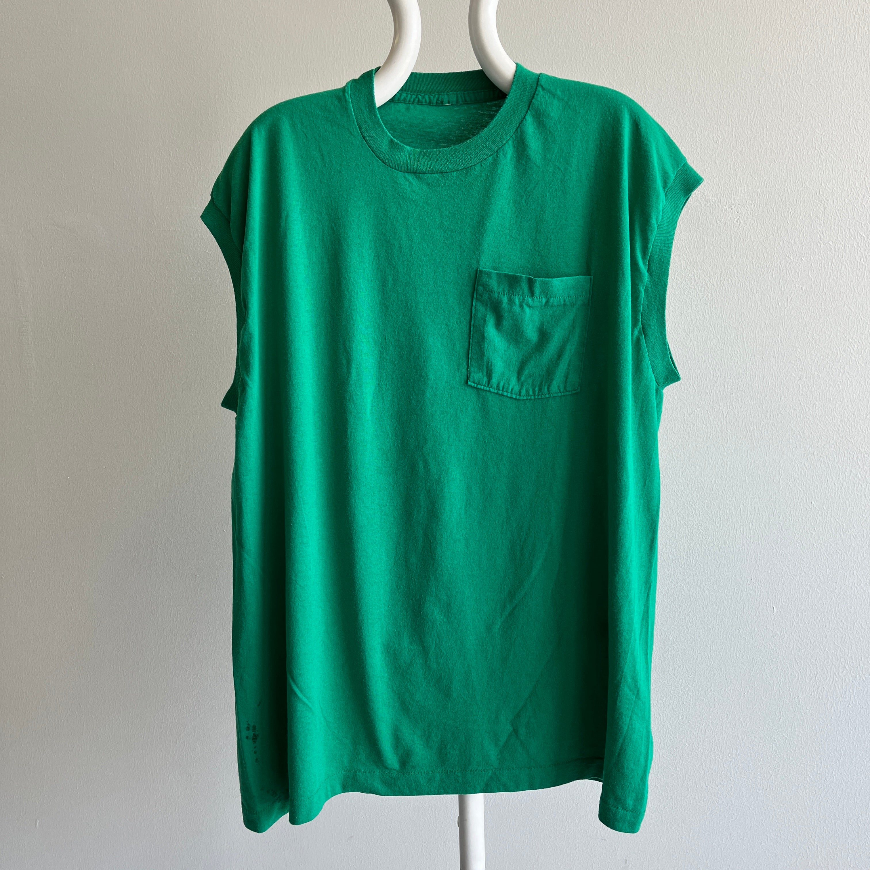 1980s Kelly Green Muscle Tank with a Selvedge Pocket