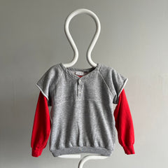 Twofer des années 1980 - Sweat-shirt d'échauffement rouge et gris superposé - OMG !