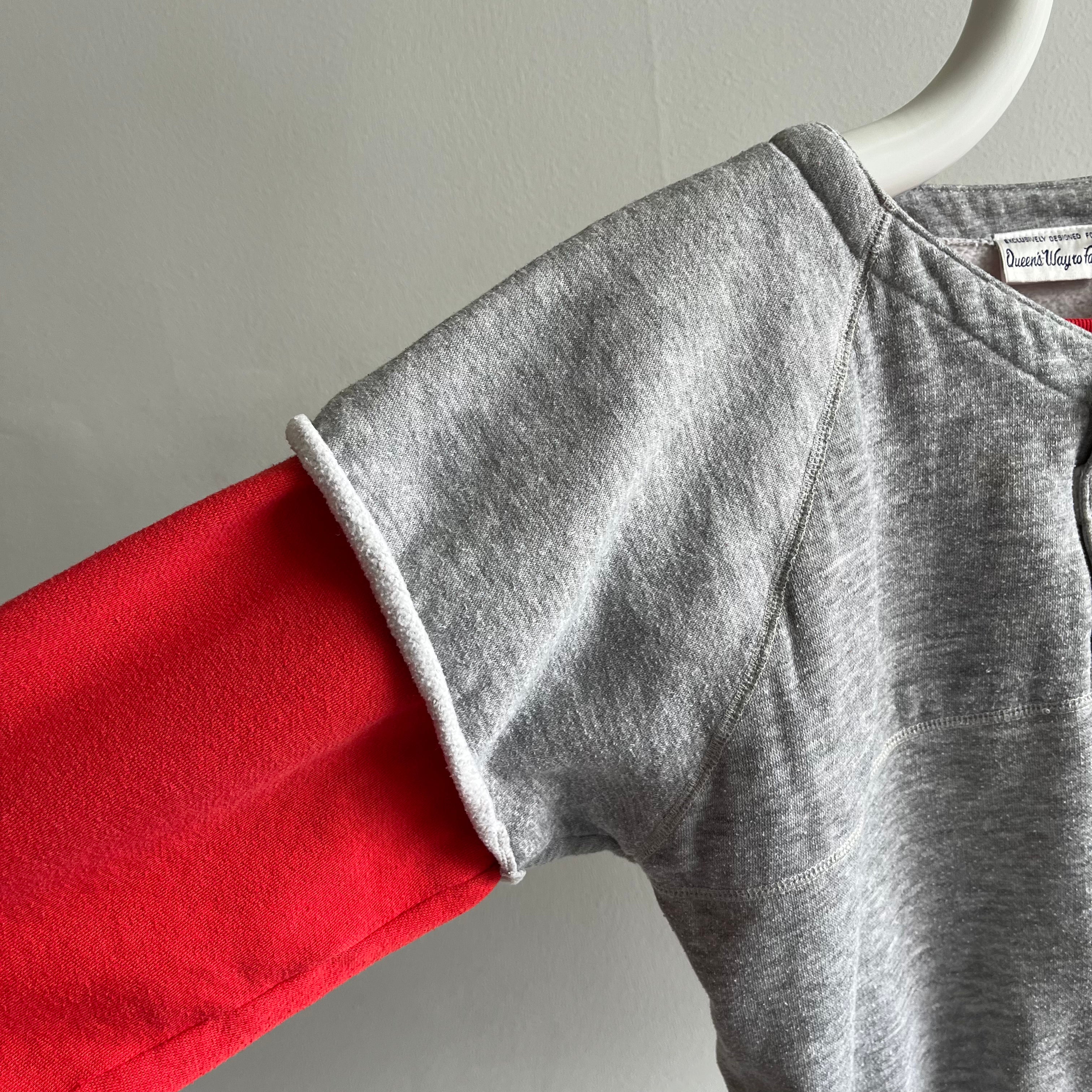 1980s Twofer - Layered Red and Gray Warm Up Sweatshirt - OMG!