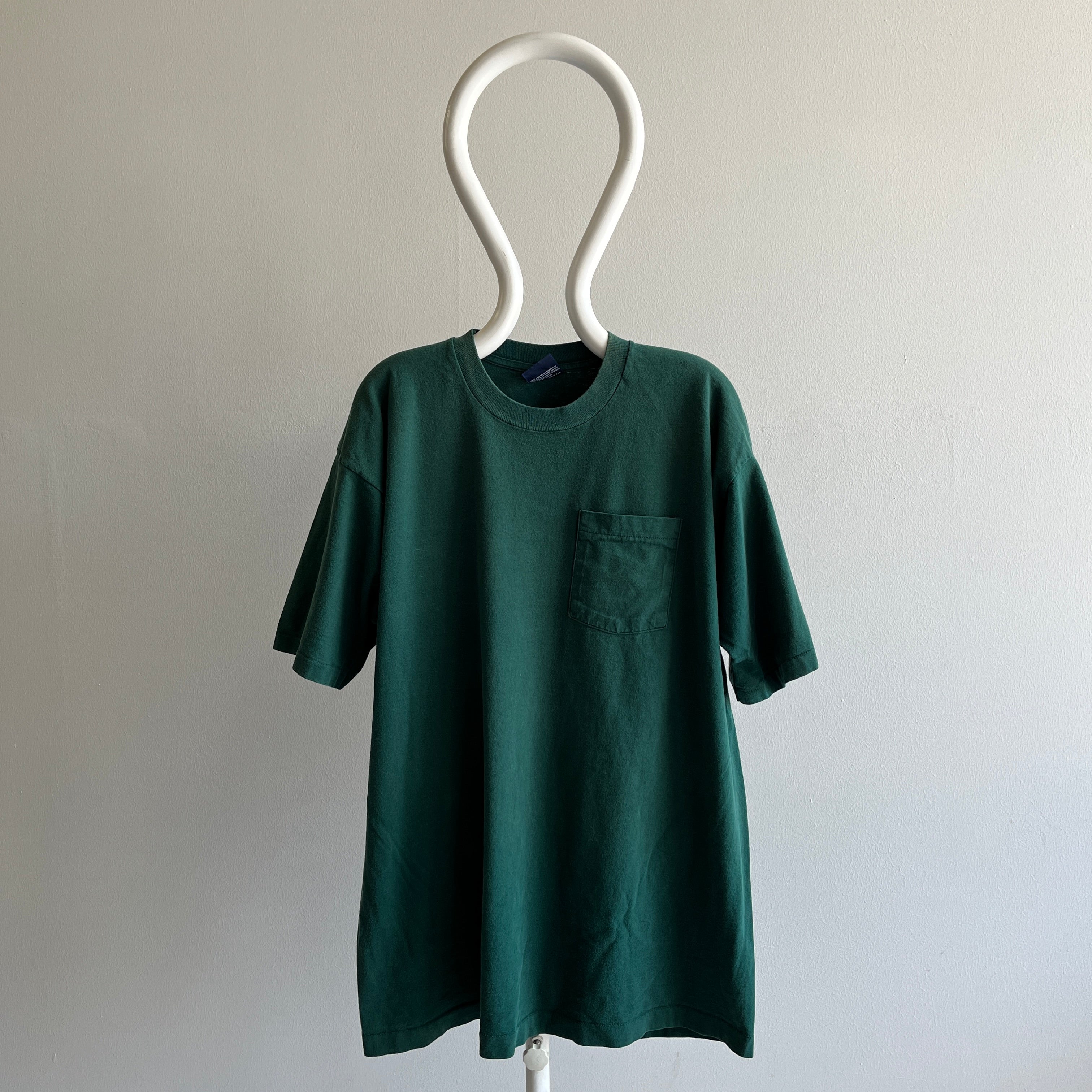 1990s Oversized Dark Green Blank Cotton T-Shirt