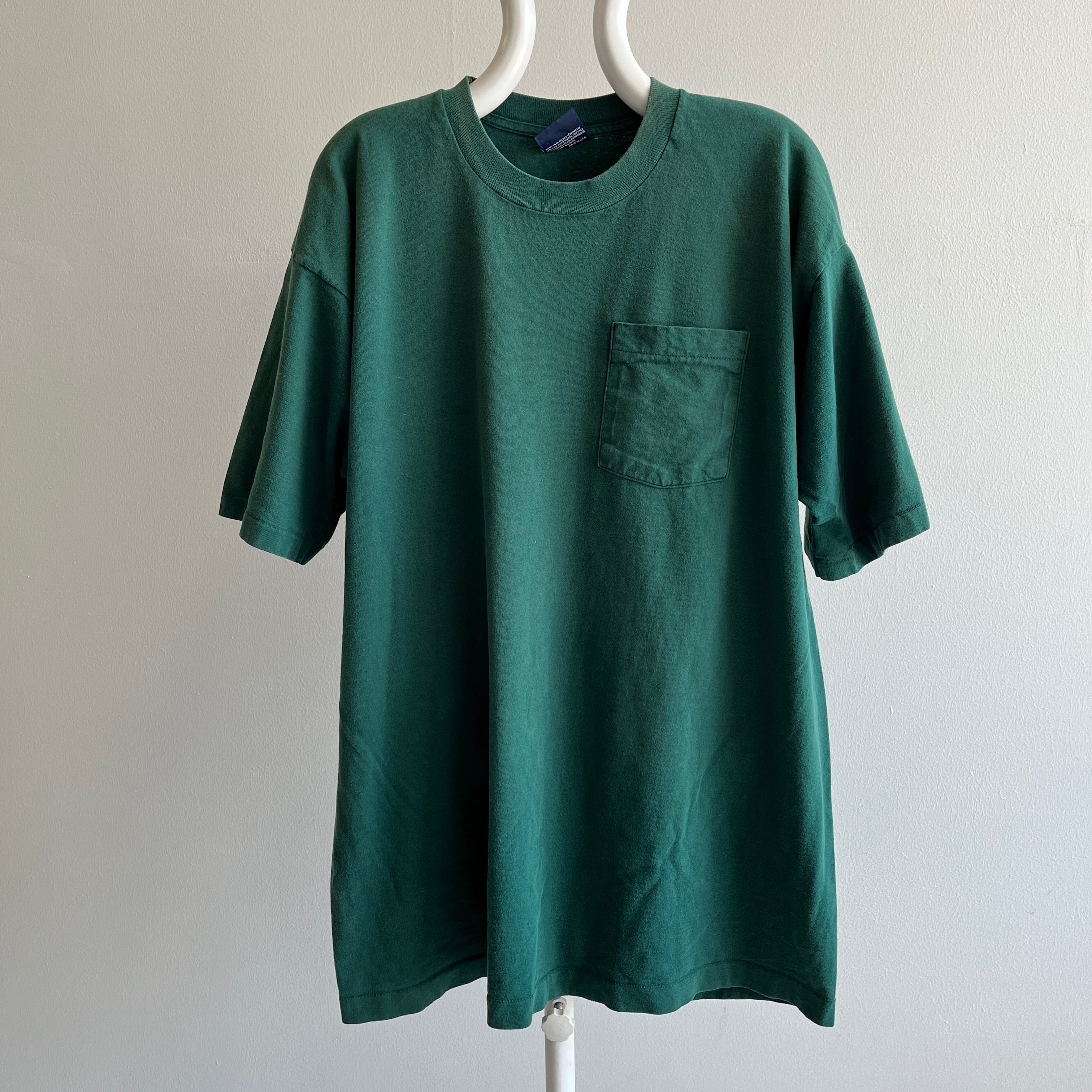 1990s Oversized Dark Green Blank Cotton T-Shirt