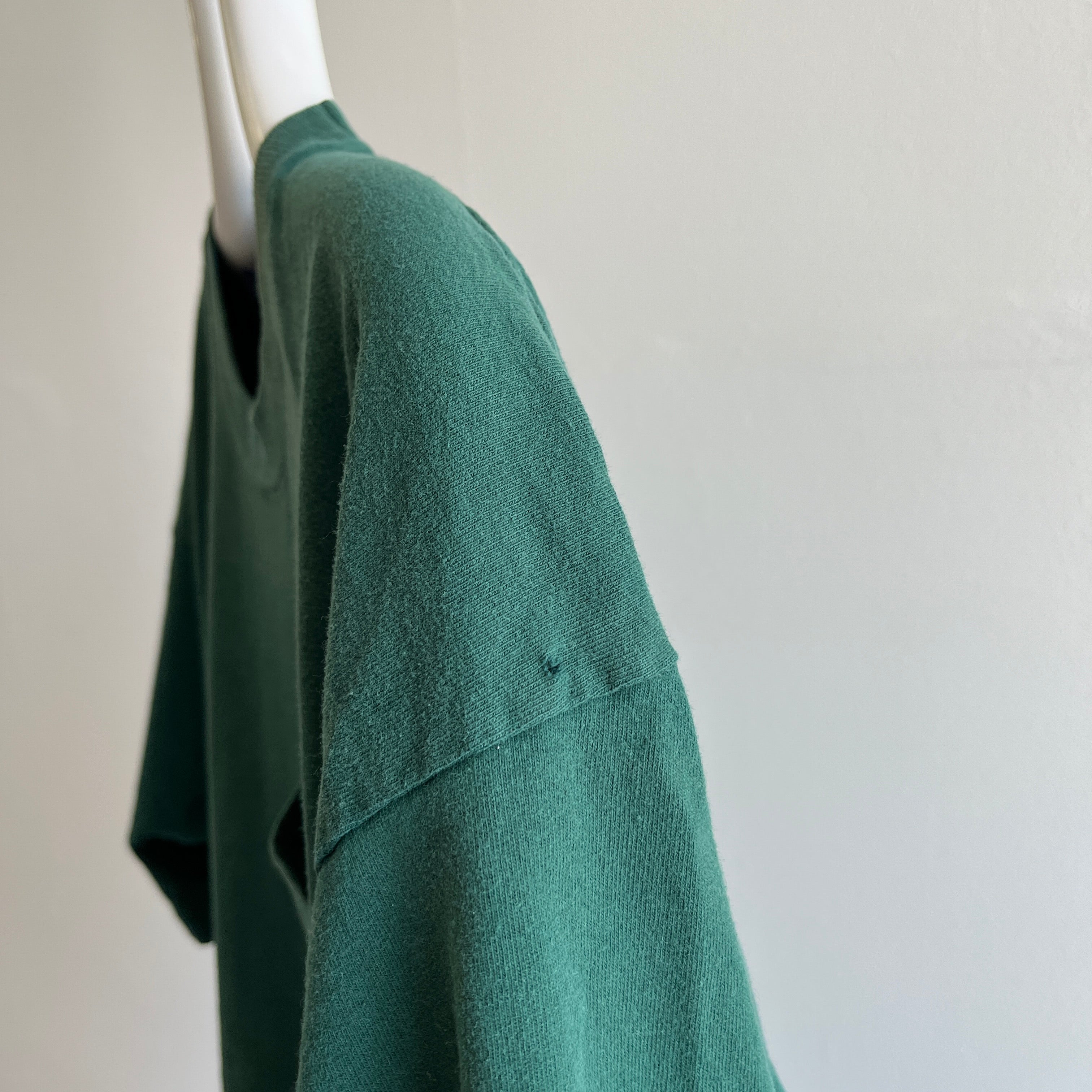 1990s Oversized Dark Green Blank Cotton T-Shirt