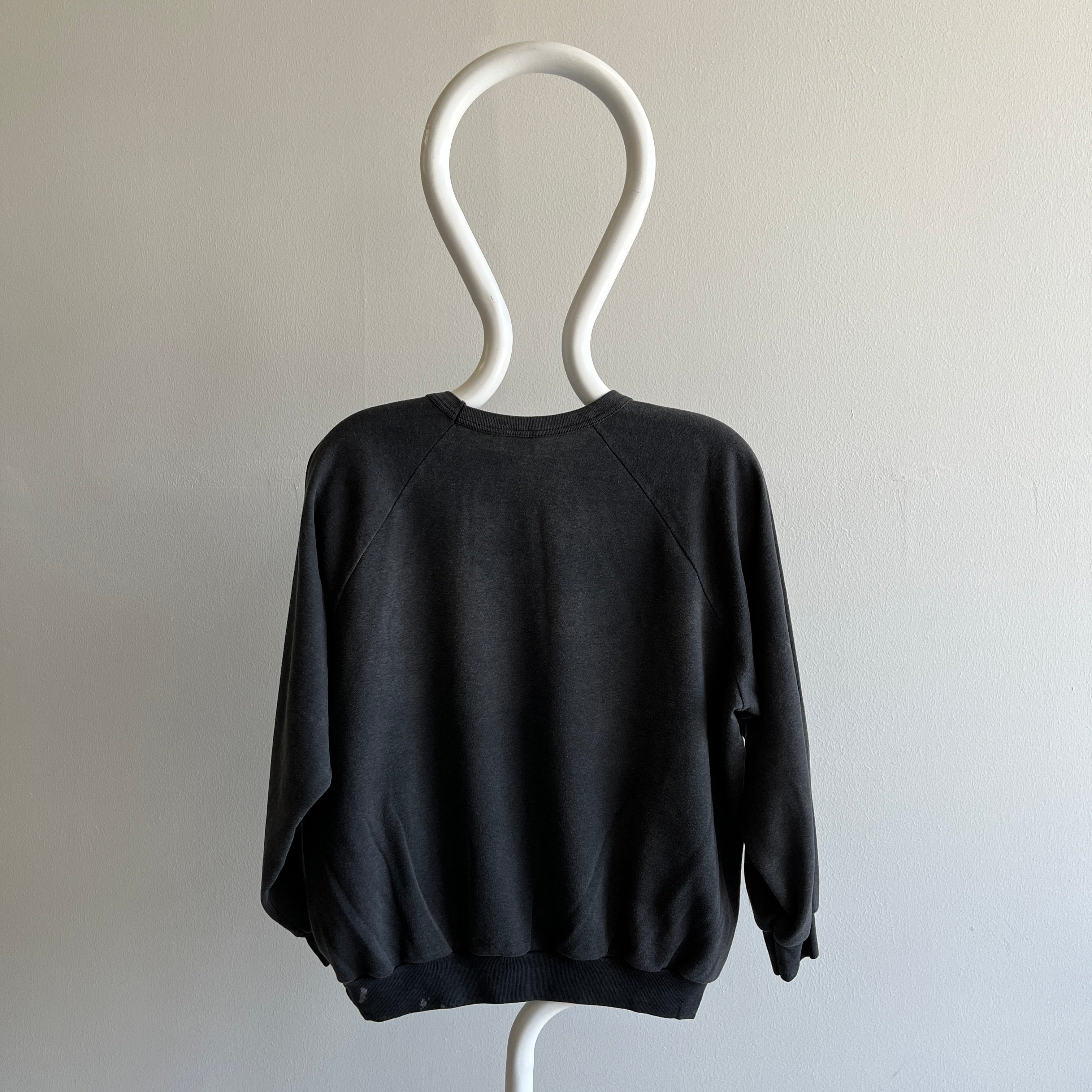 1990s Faded and Bleach Stained Super Lightweight Dark Gray/Black Sweatshirt/Long Sleeve Shirt