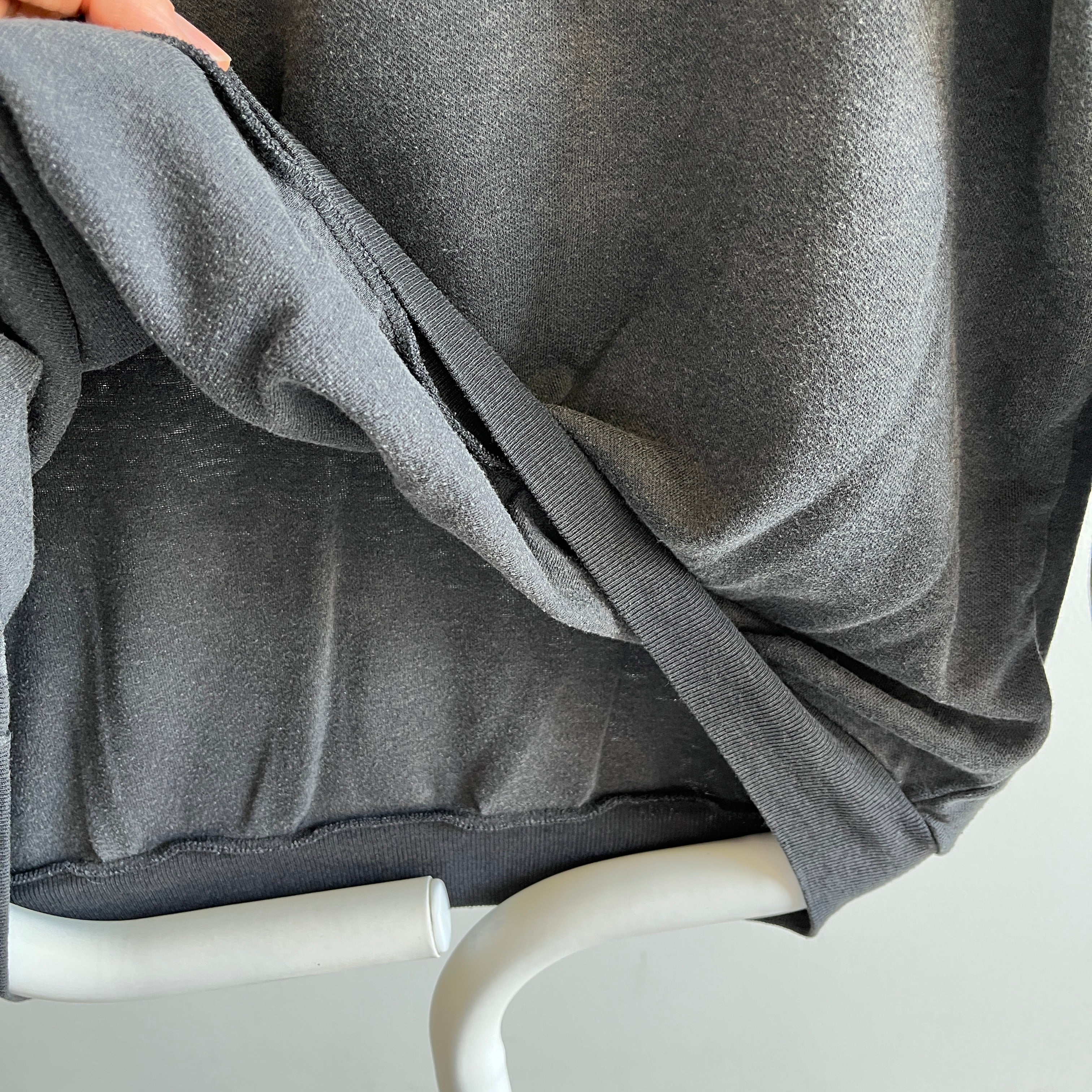 1990s Faded and Bleach Stained Super Lightweight Dark Gray/Black Sweatshirt/Long Sleeve Shirt