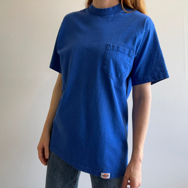 GG - 1980s USA MADE DICKIES Blank Blue Cotton Pocket T-Shirt