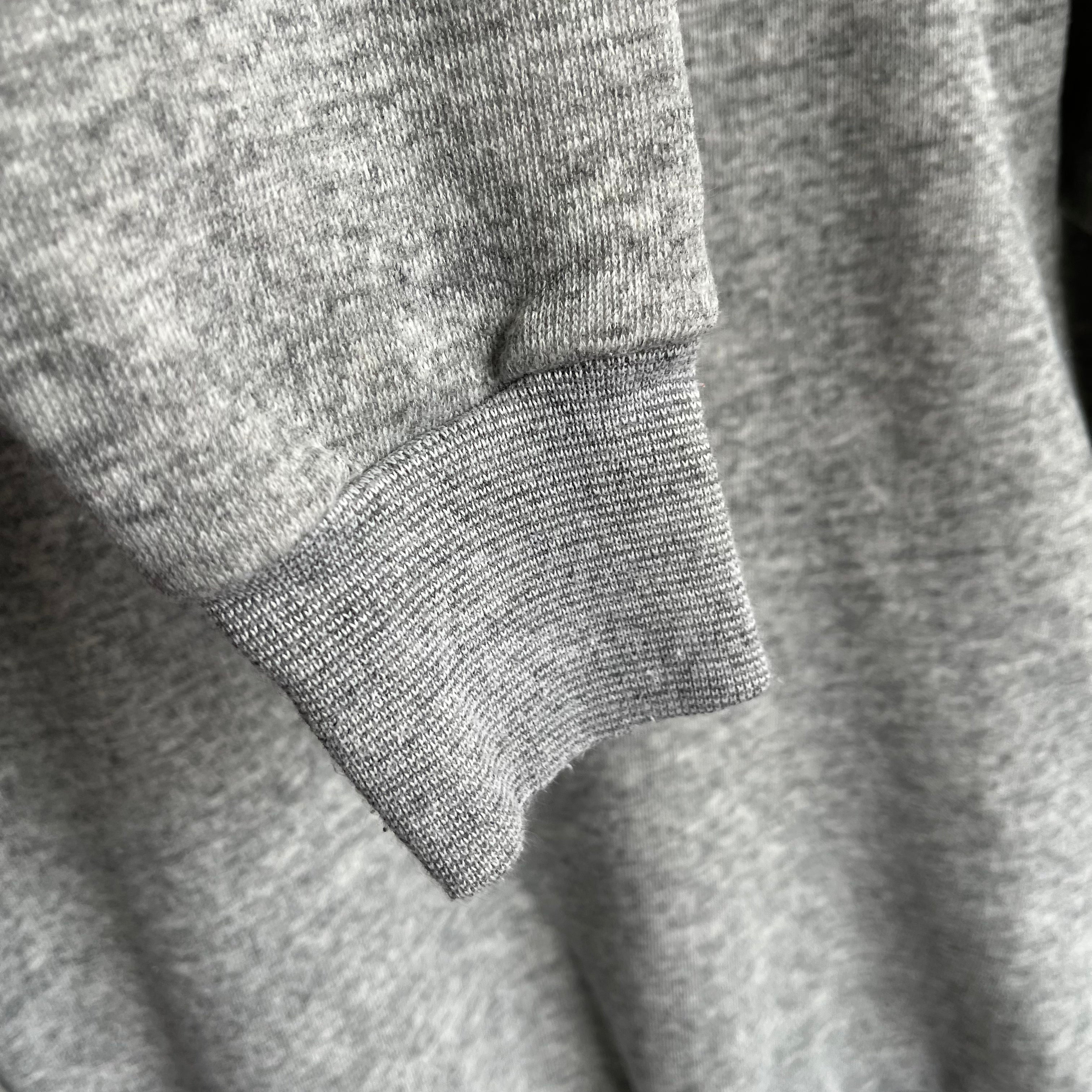 1980s Quarter Zip Blank Gray Mock Neck Sweatshirt