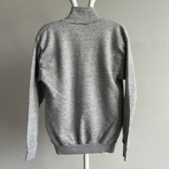1980s Quarter Zip Blank Gray Mock Neck Sweatshirt