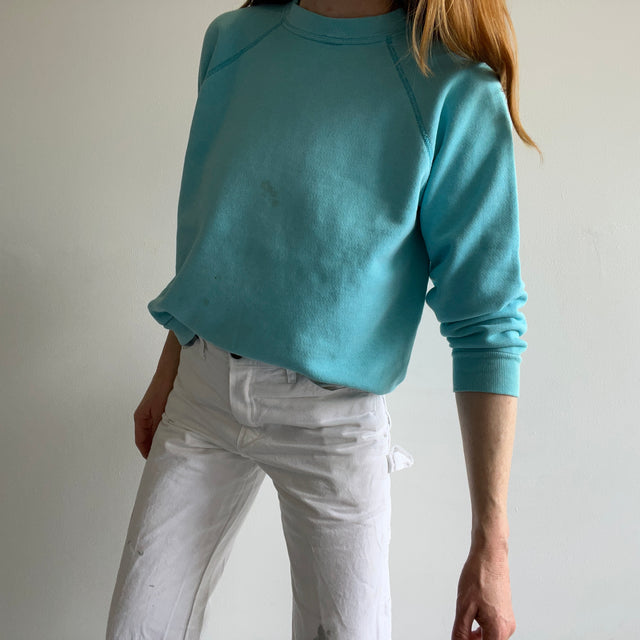 1980s Seafoam Blue Soft and Super Stained Raglan Sweatshirt