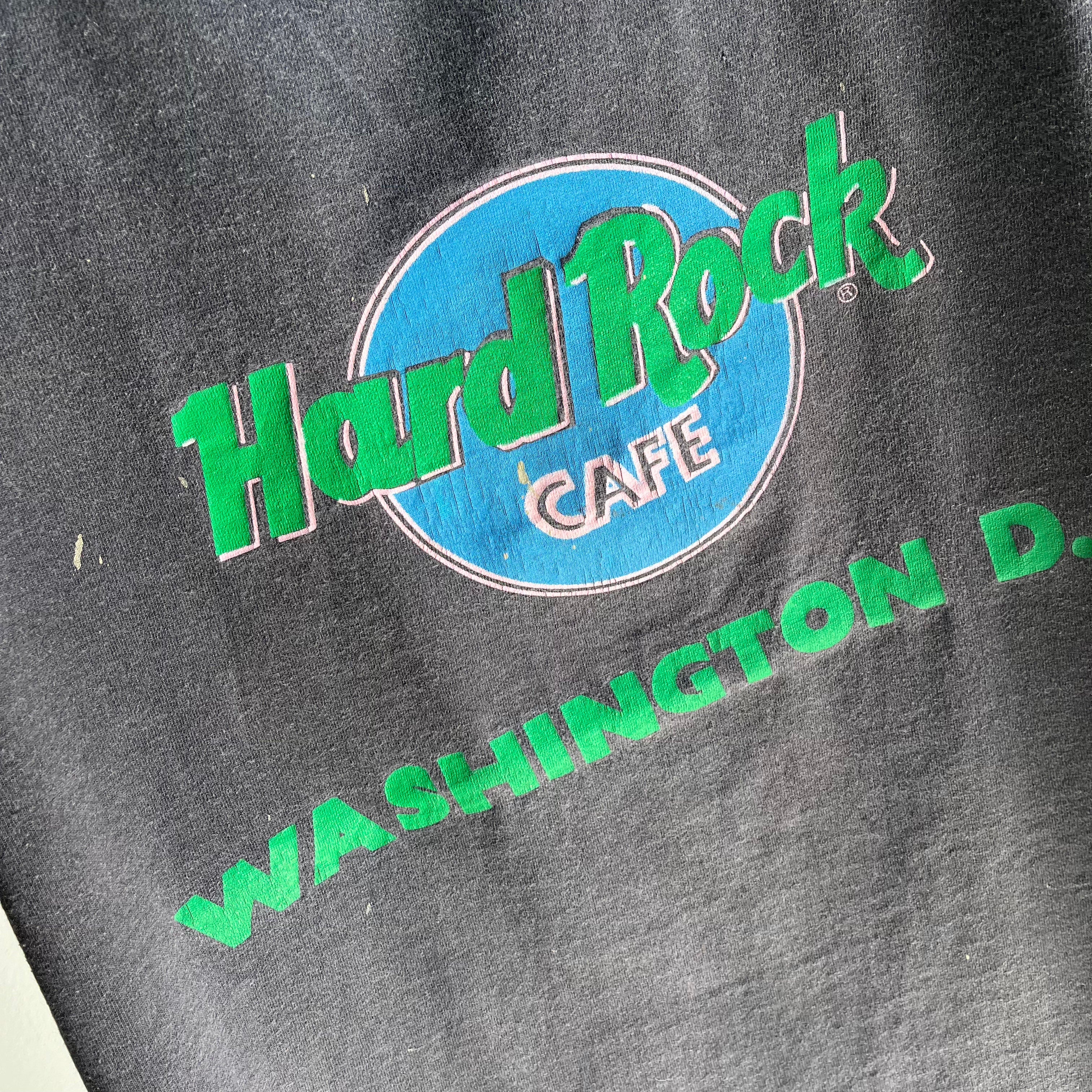 1980s Hard Rock Cafe Stamp sérigraphie Washington DC T-shirt parfaitement fané