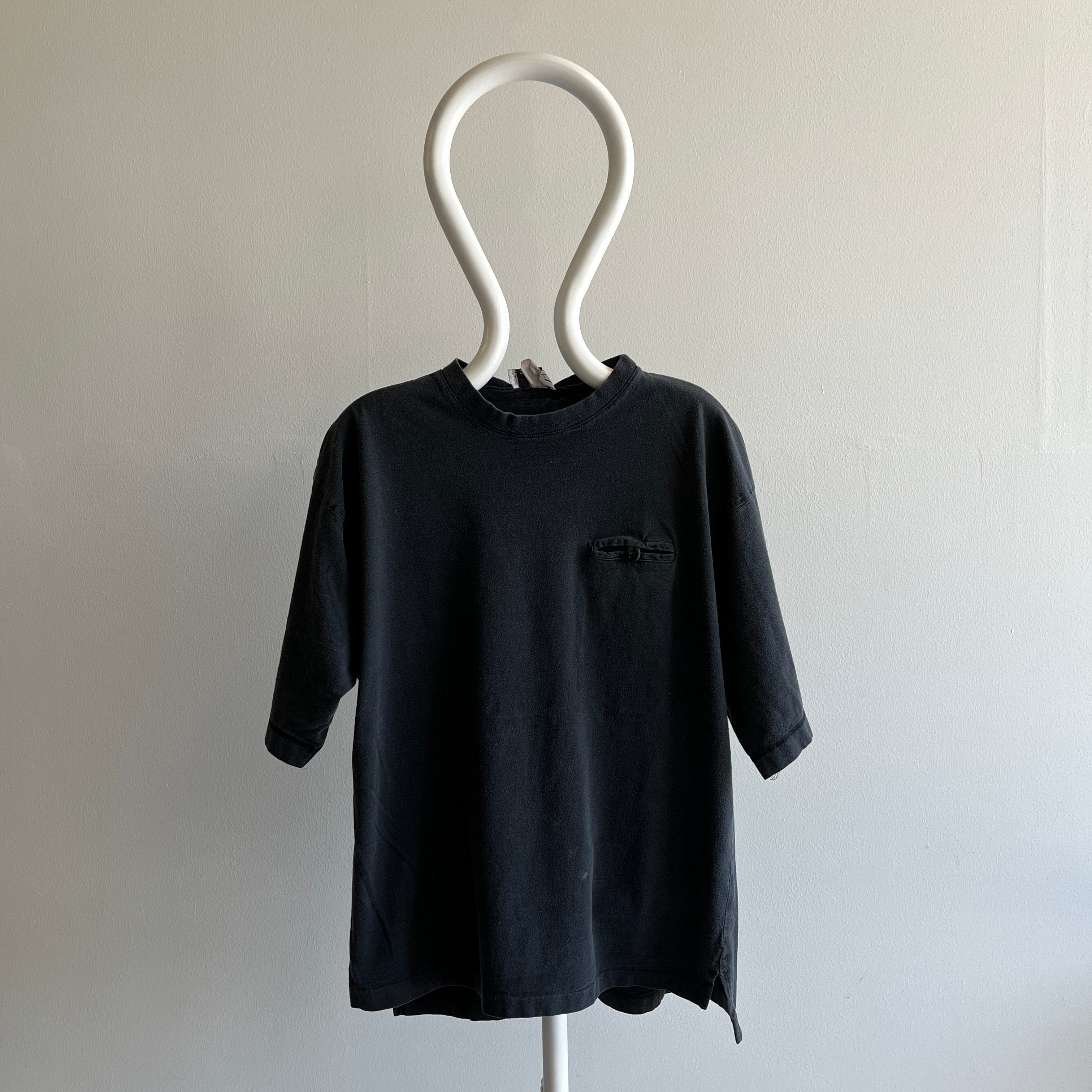 1990s Faded Cotton Pocket (with button!) Blank Black T-Shirt