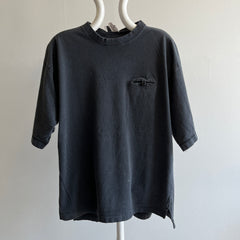 Poche en coton délavé des années 1990 (avec bouton !) T-shirt noir vierge