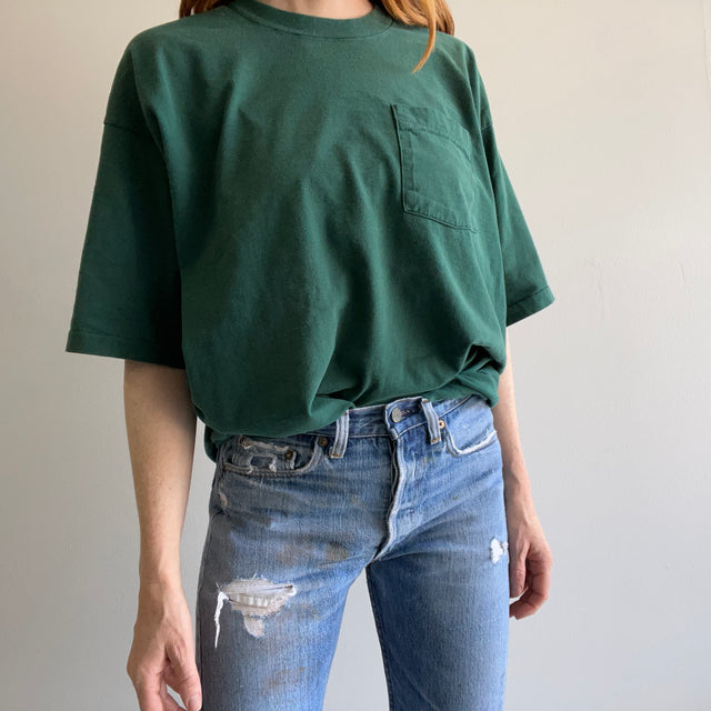 T-shirt surdimensionné en coton blanc vert foncé des années 1990