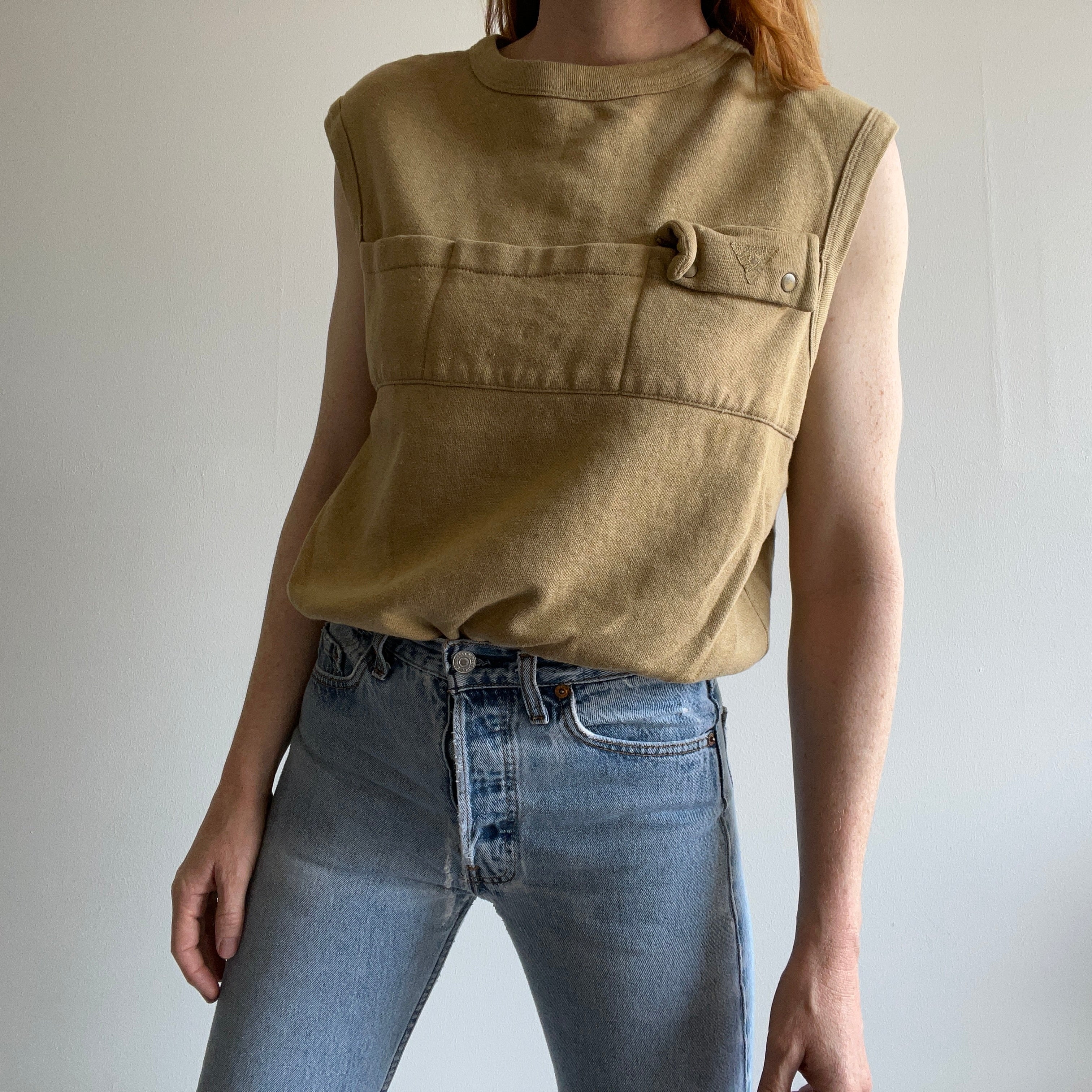 1980s Sasson Khaki Warm Up with Pockets For Snacks - YES!