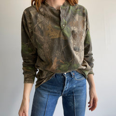 1980s Hunting Camo Long Sleeve Cotton Henley Shirt