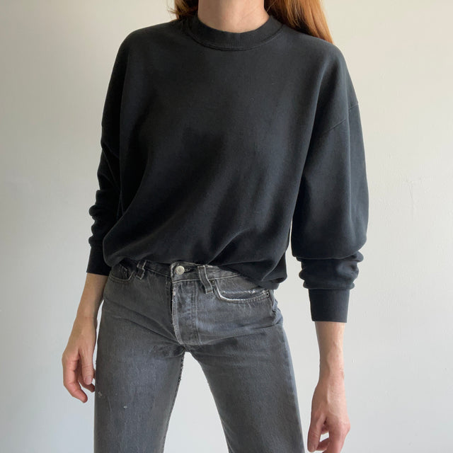 Sweat-shirt noir vierge délavé des années 1980 par Jerzees