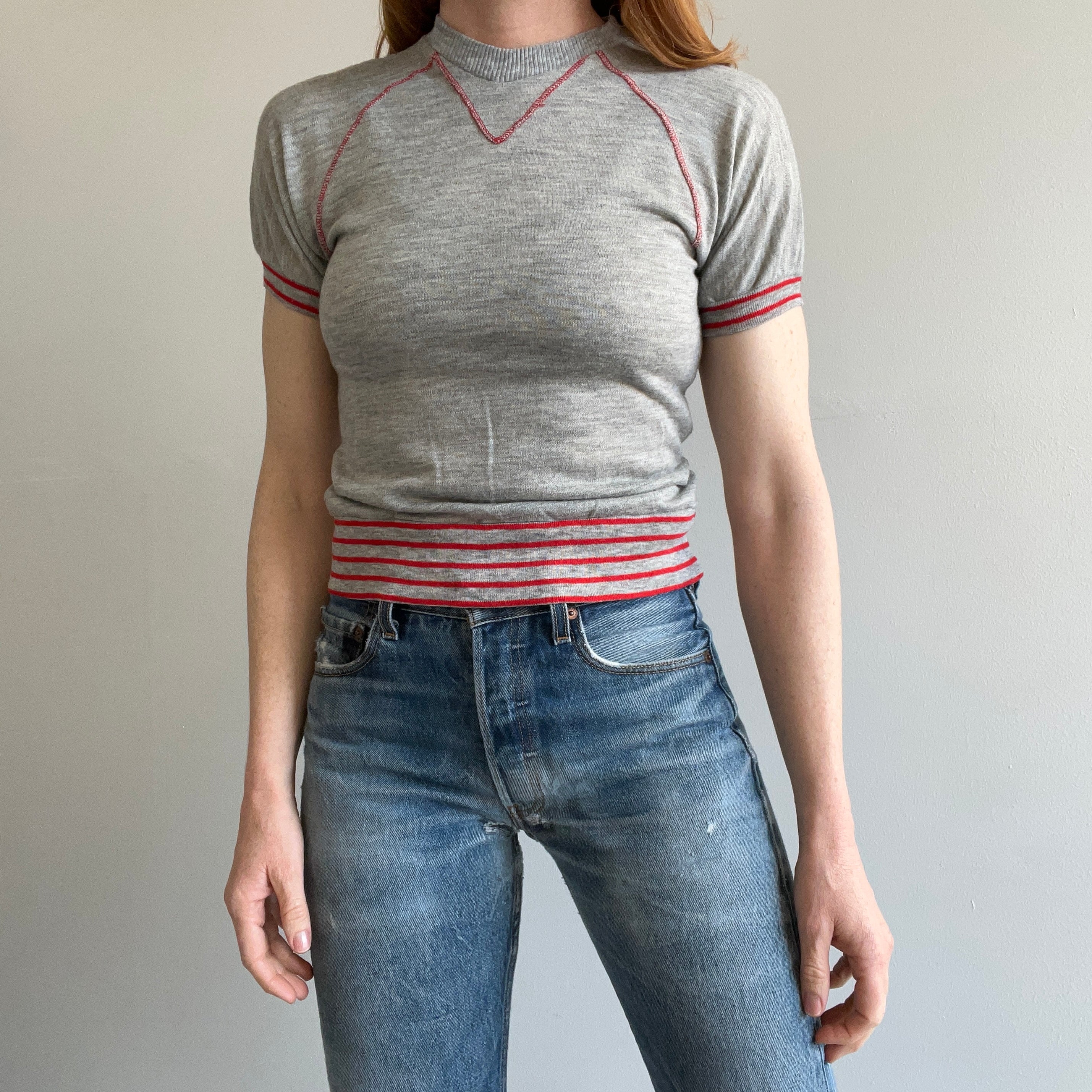 1970s Super Lightweight and Thin Warm Up with Red Contrast Stitching