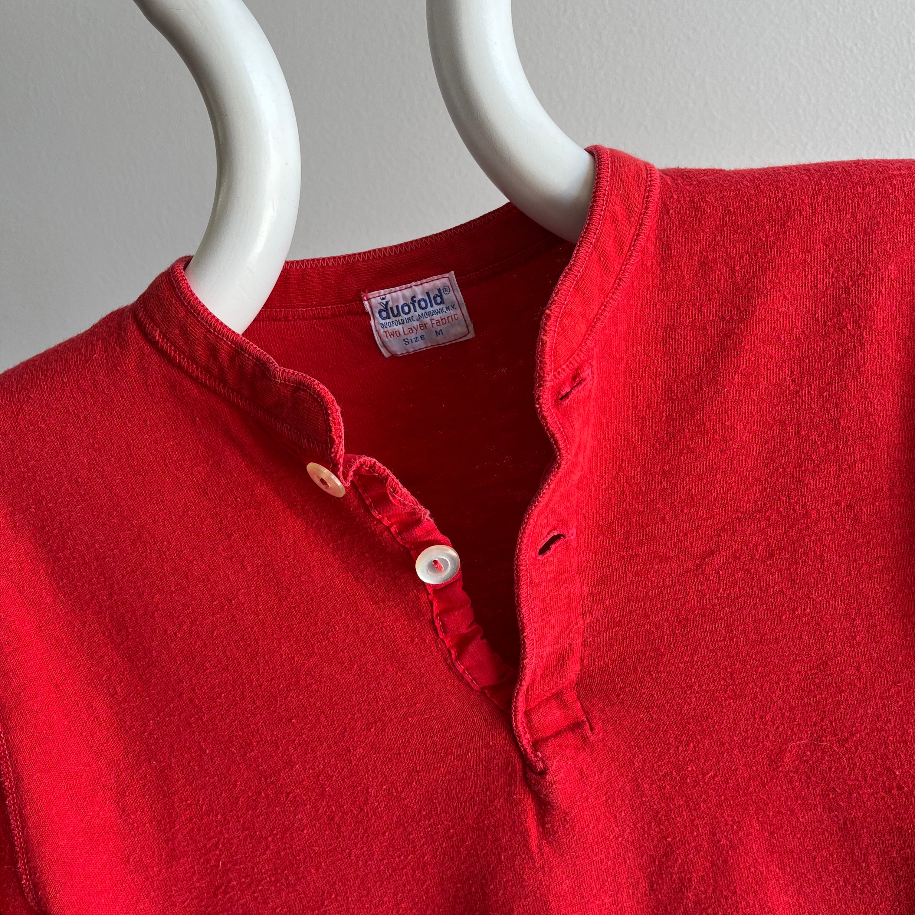 1960s Duofold Red Thermal Henley Long Sleeve