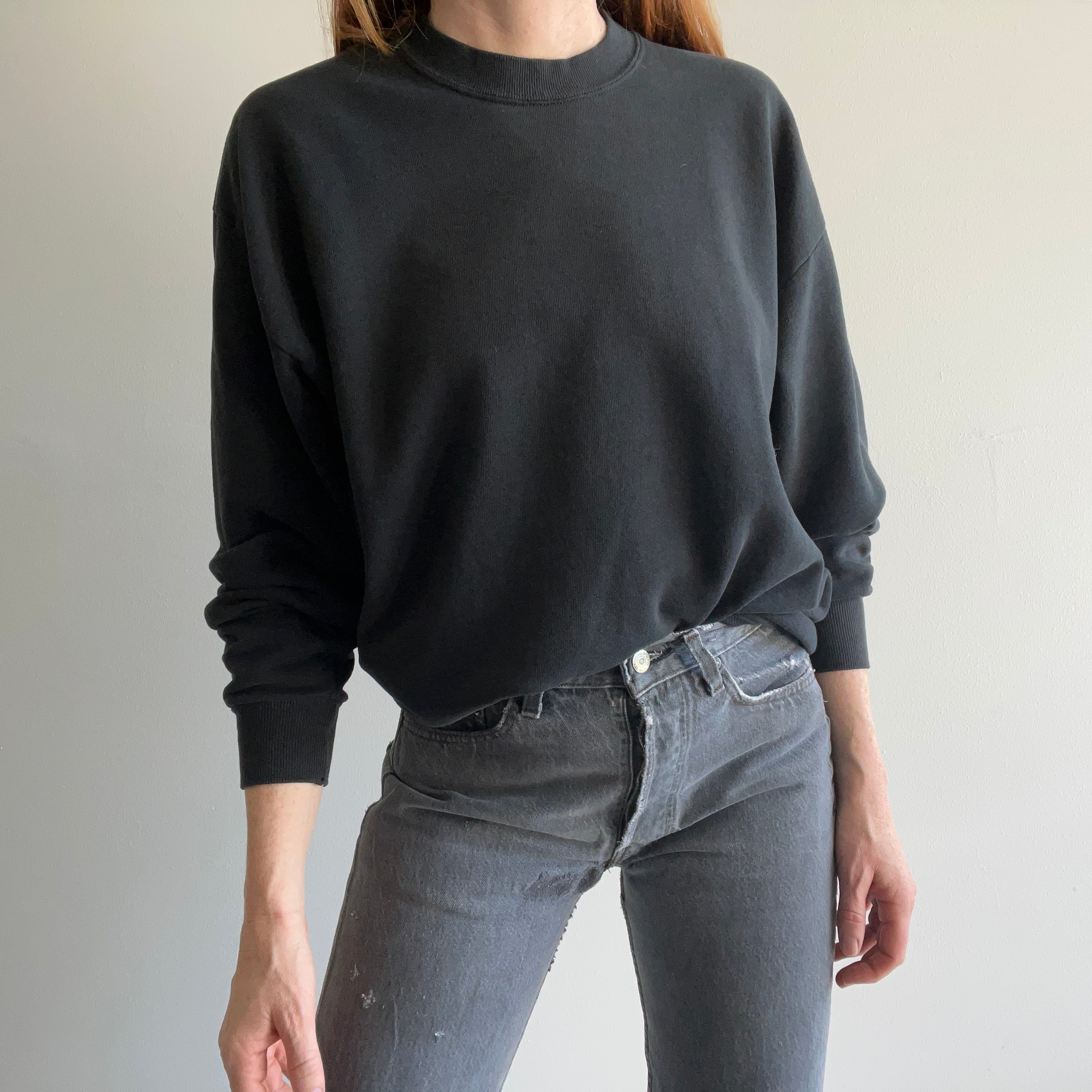 1980s Faded Blank Black Sweatshirt by Jerzees