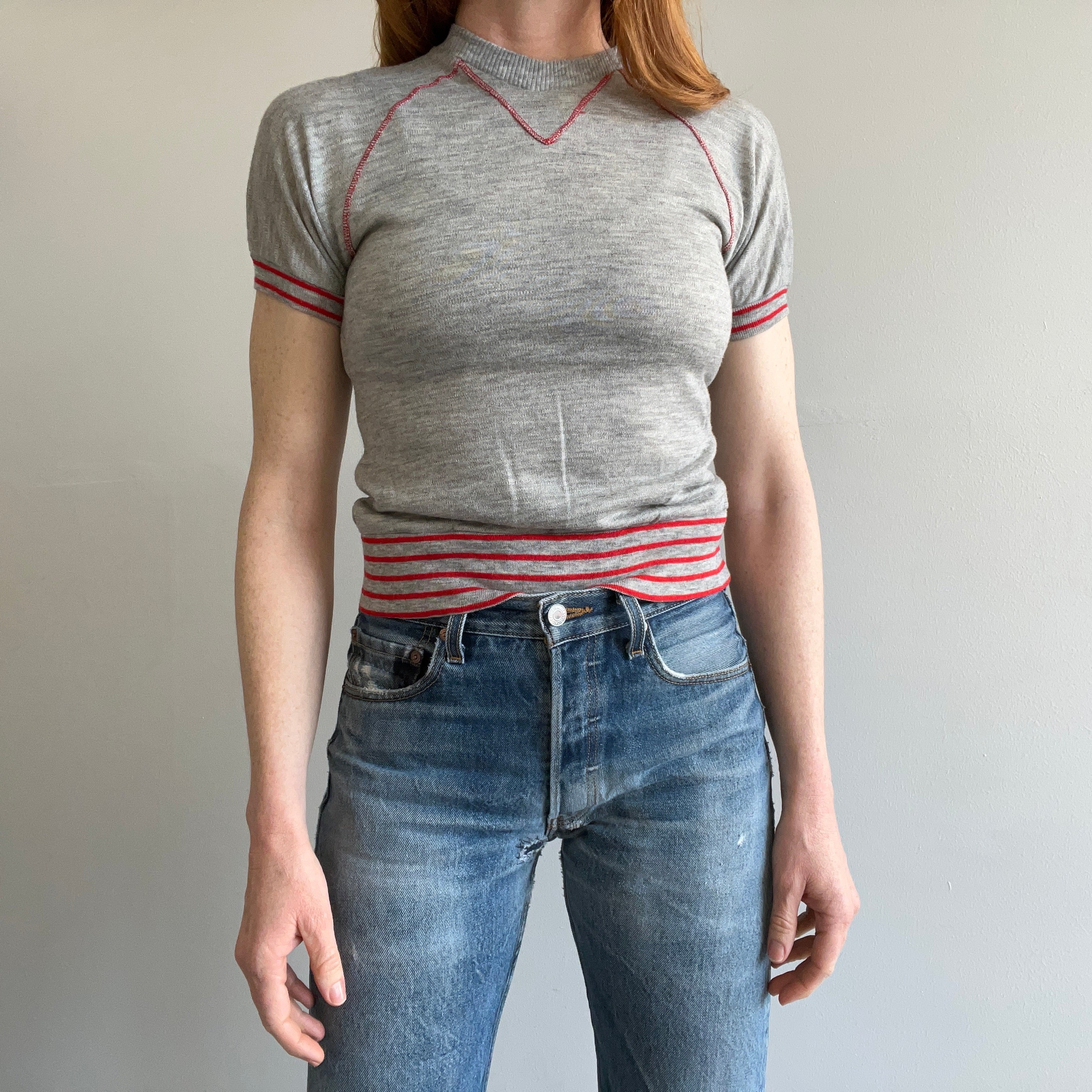 1970s Super Lightweight and Thin Warm Up with Red Contrast Stitching