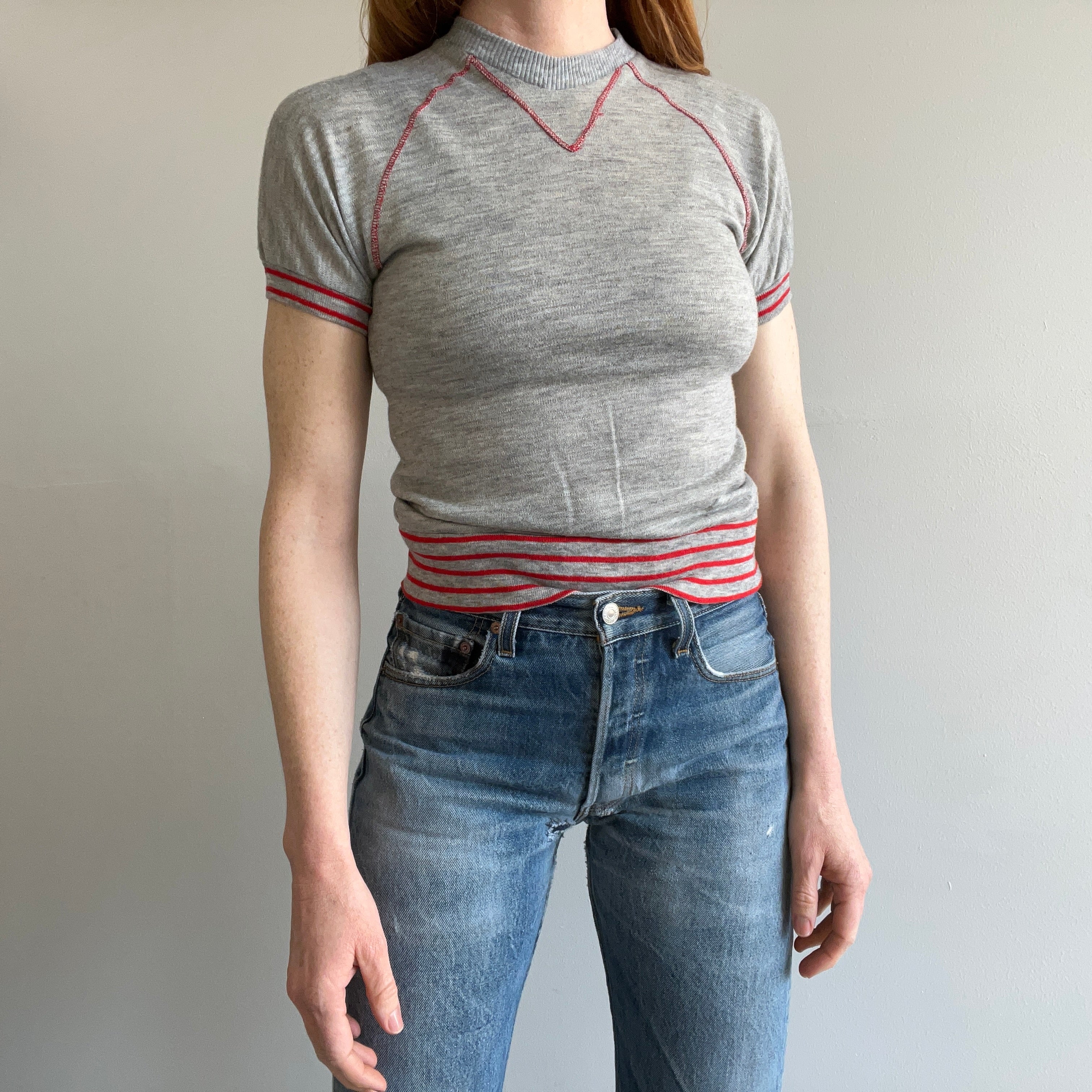 1970s Super Lightweight and Thin Warm Up with Red Contrast Stitching