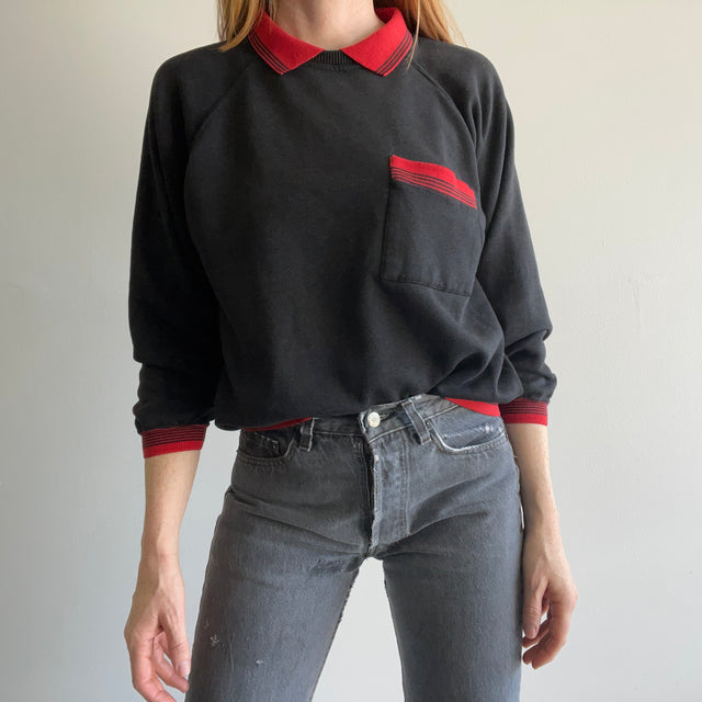 1990s Built In Collared Pocket Sweatshirt